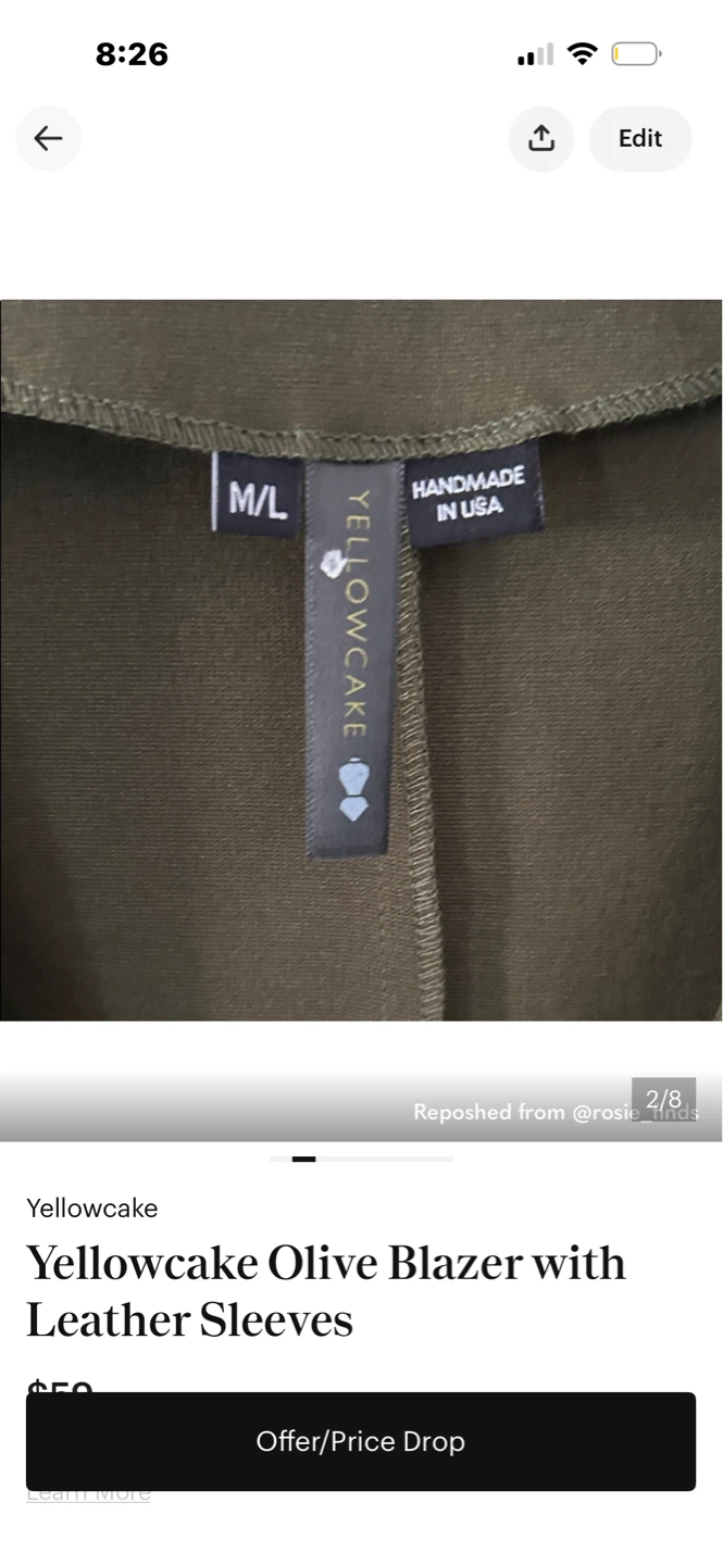Yellowcake Olive Blazer with Leather Sleeves - photo 2