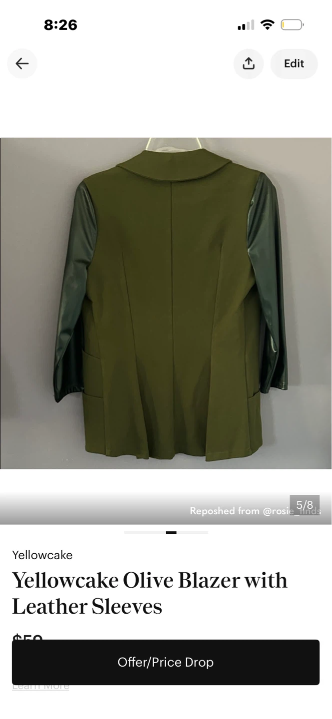 Yellowcake Olive Blazer with Leather Sleeves - photo 3