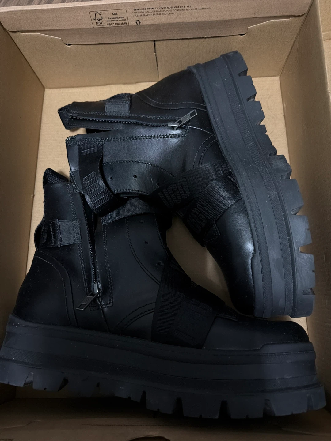 UGG Black Leather Platform Boots