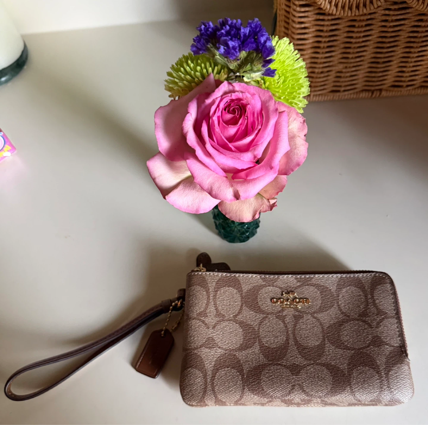 Coach Monogram Double Zip Wristlet Pouch