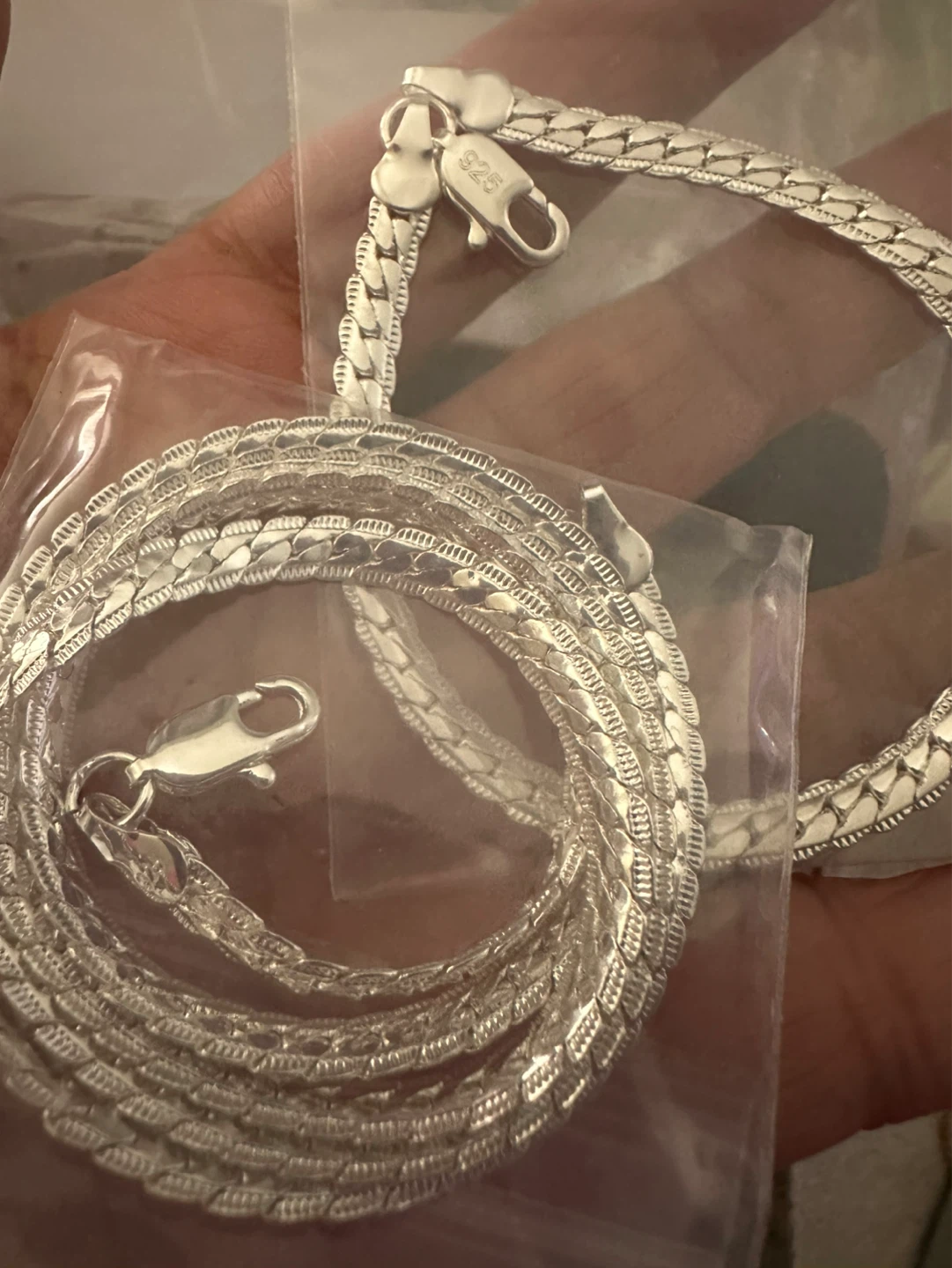925 Sterling Silver Snake Chain Necklace and Bracelet Set - photo 3