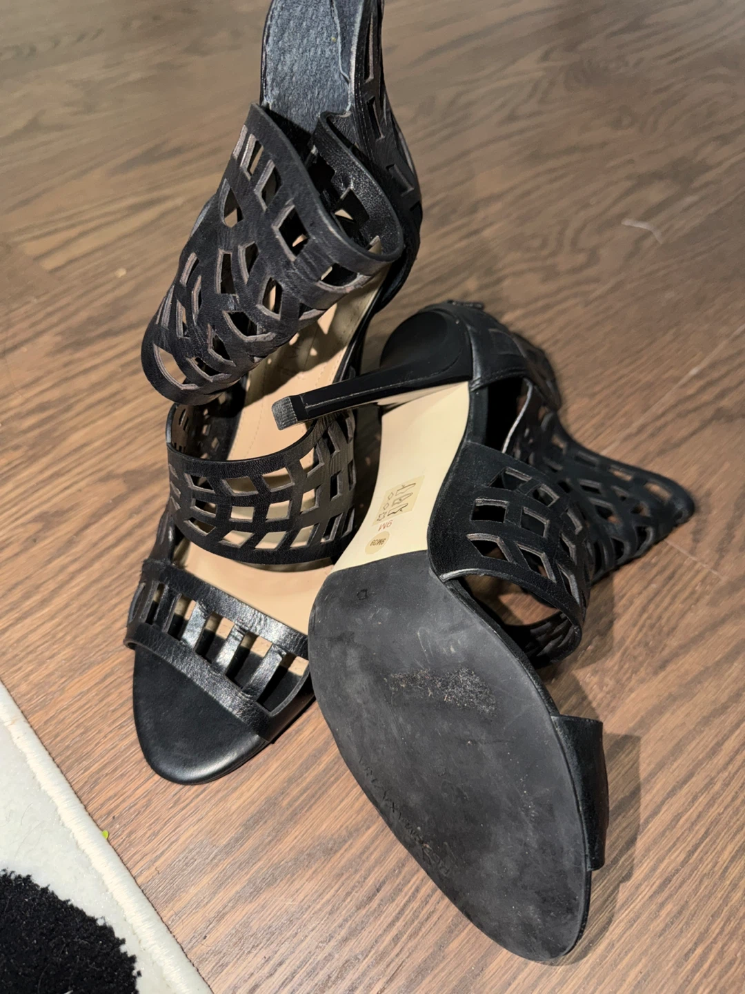 BCBG Black Laser-Cut Ankle Strap Heels - photo 3