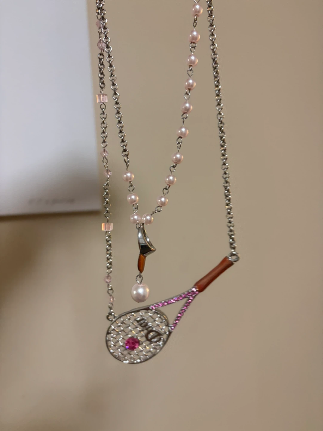 Dior Tennis Racket Necklace with Pearls and Crystals