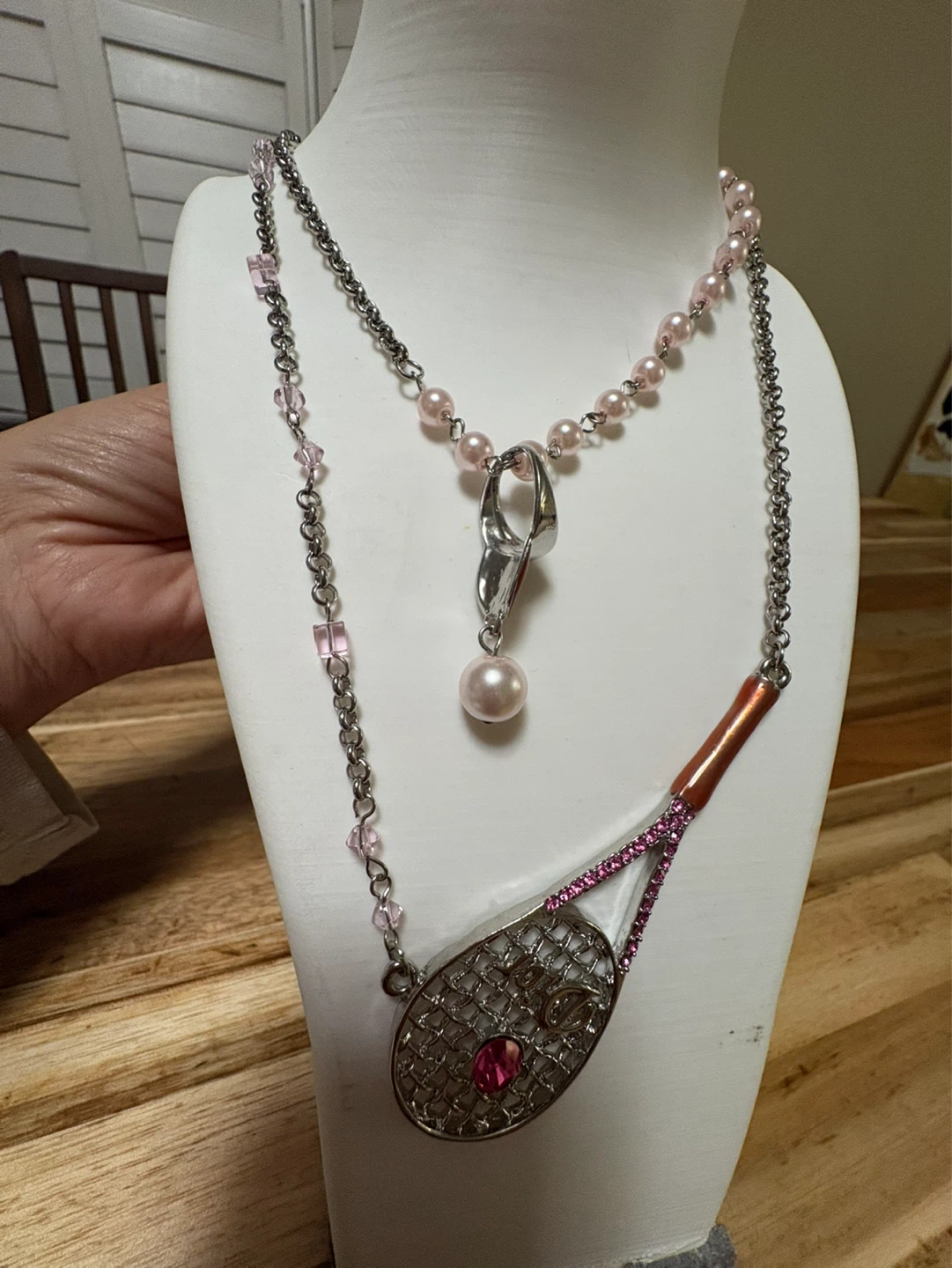 Dior Tennis Racket Necklace with Pearls and Crystals - photo 4