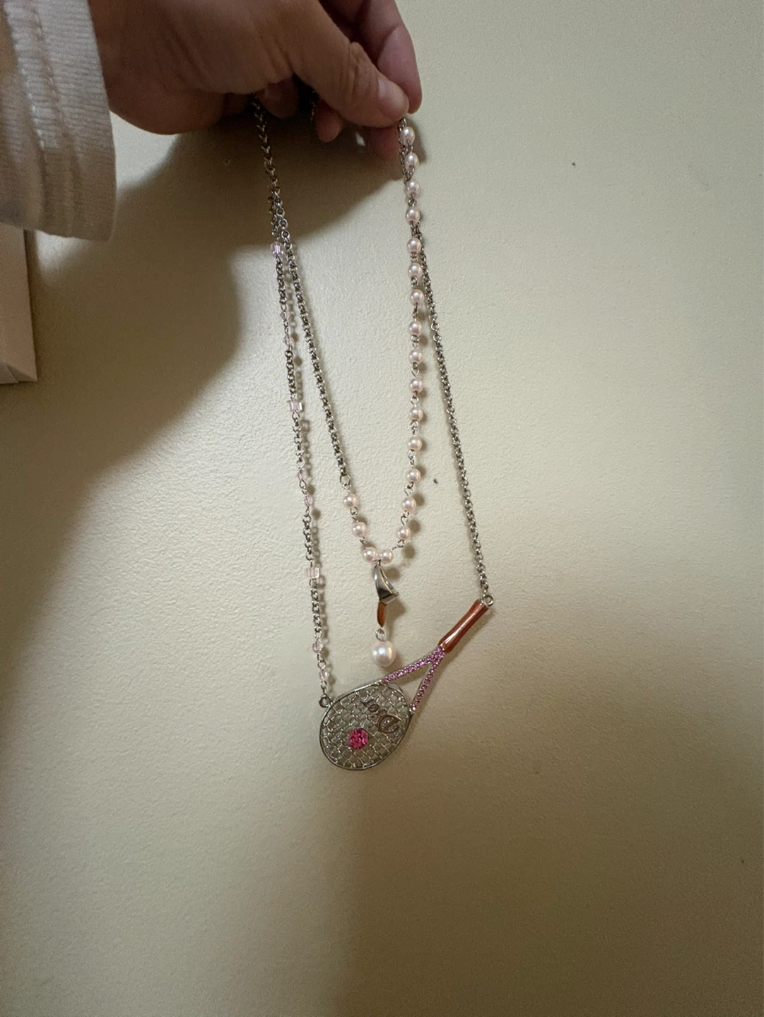 Dior Tennis Racket Necklace with Pearls and Crystals - photo 2