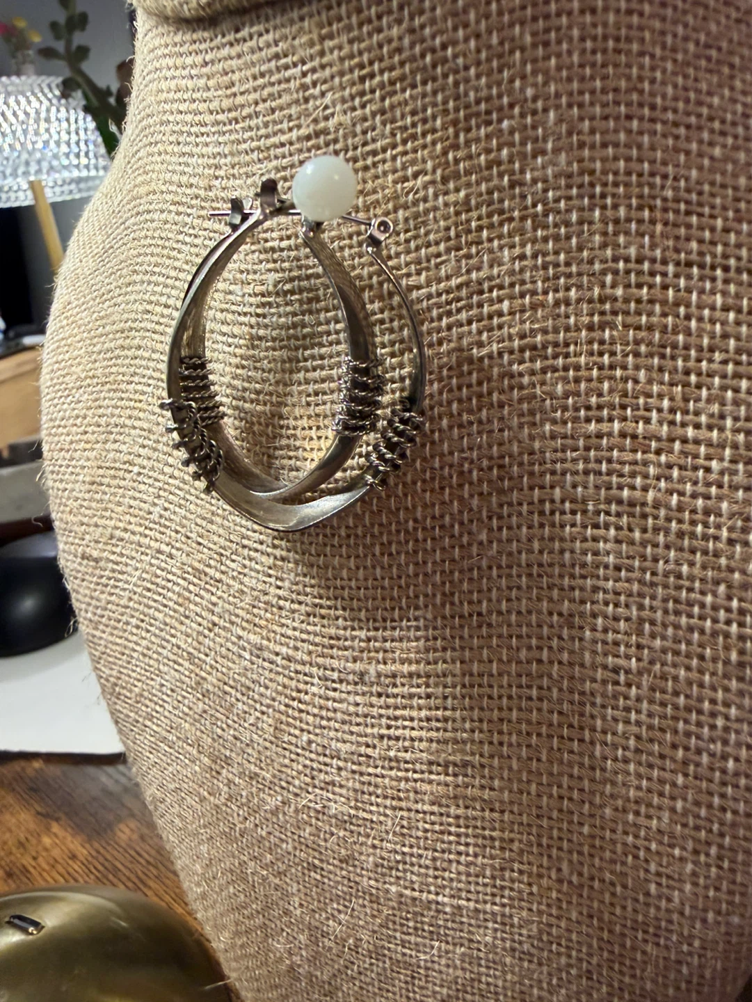 Sterling Silver Plated Hoop Earrings with White Bead