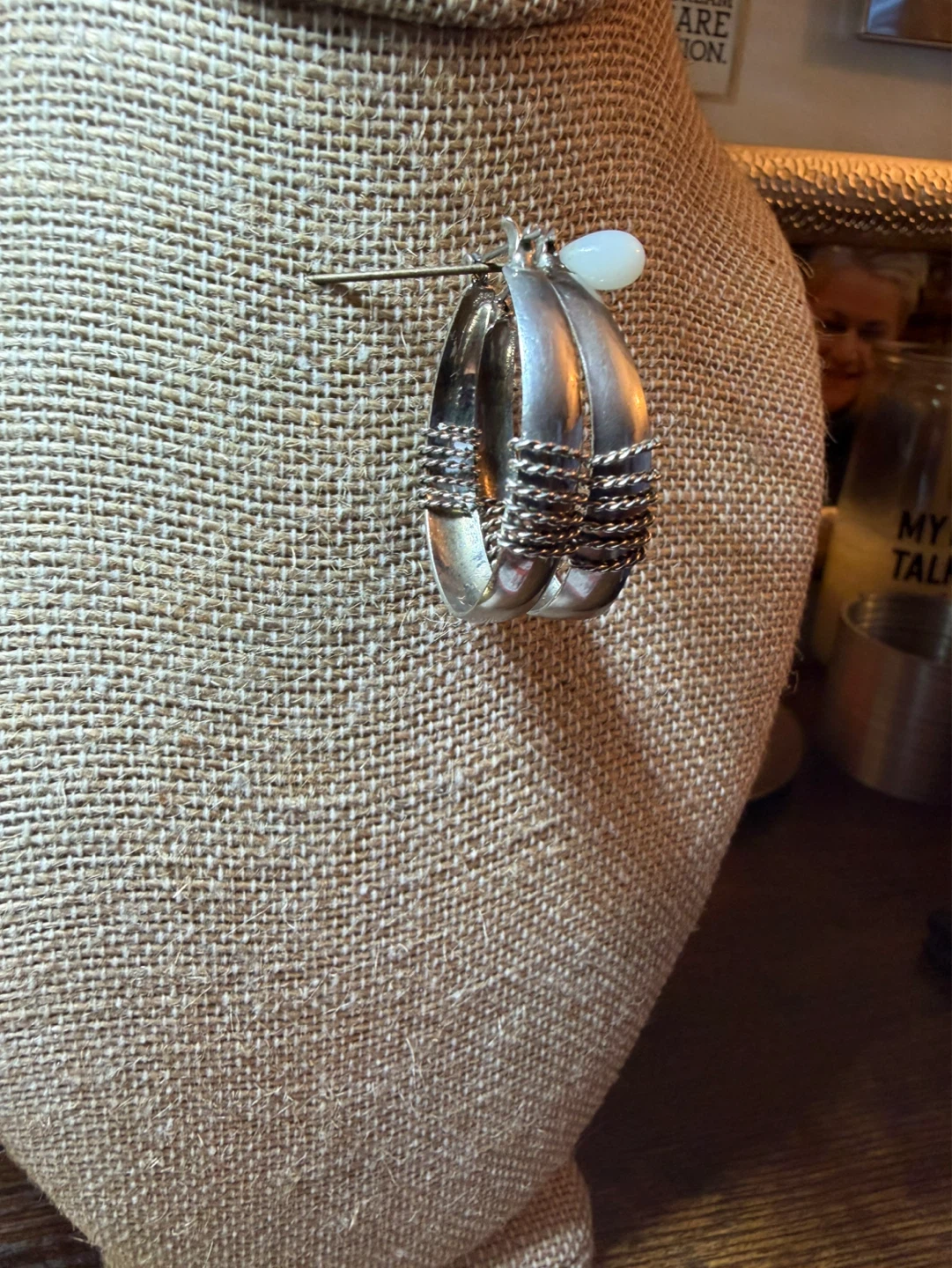 Sterling Silver Plated Hoop Earrings with White Bead - photo 5