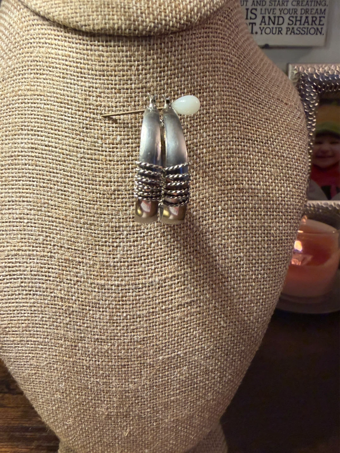 Sterling Silver Plated Hoop Earrings with White Bead - photo 4