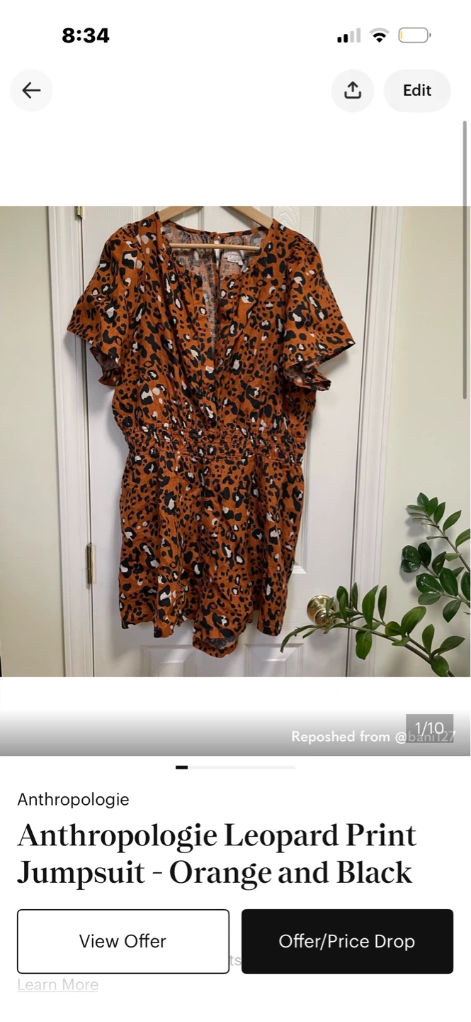 Anthropologie Leopard Print Jumpsuit - Orange & Black Size 1X