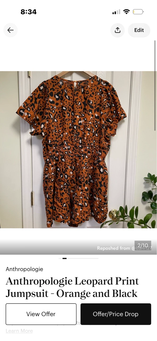 Anthropologie Leopard Print Jumpsuit - Orange & Black Size 1X - photo 2