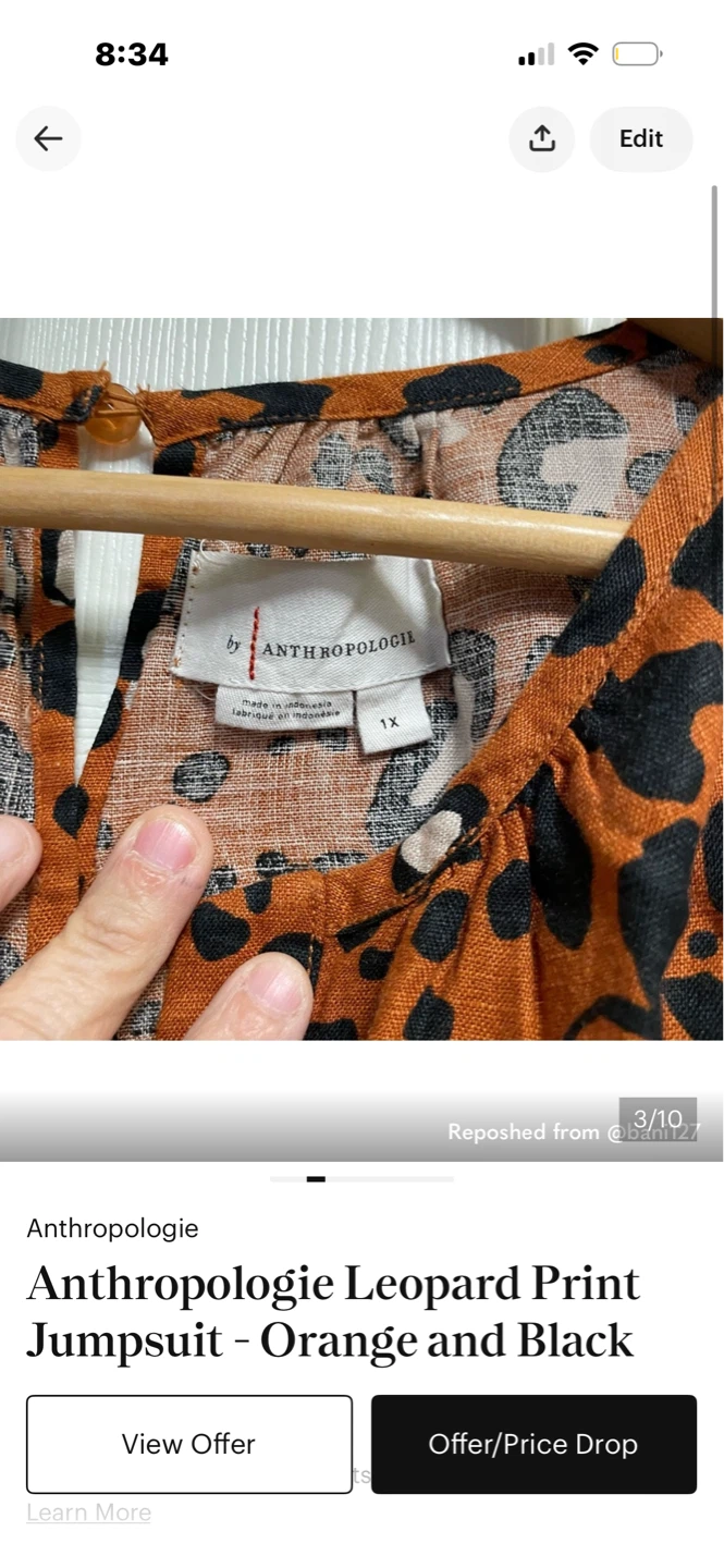 Anthropologie Leopard Print Jumpsuit - Orange & Black Size 1X - photo 3