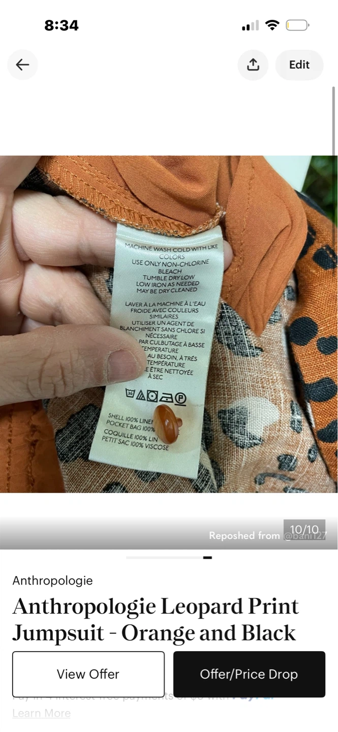 Anthropologie Leopard Print Jumpsuit - Orange & Black Size 1X - photo 4