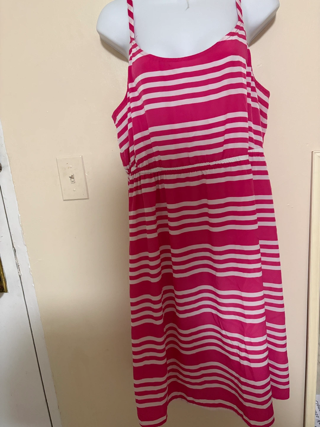 Pink and White Striped Spaghetti Strap Dress