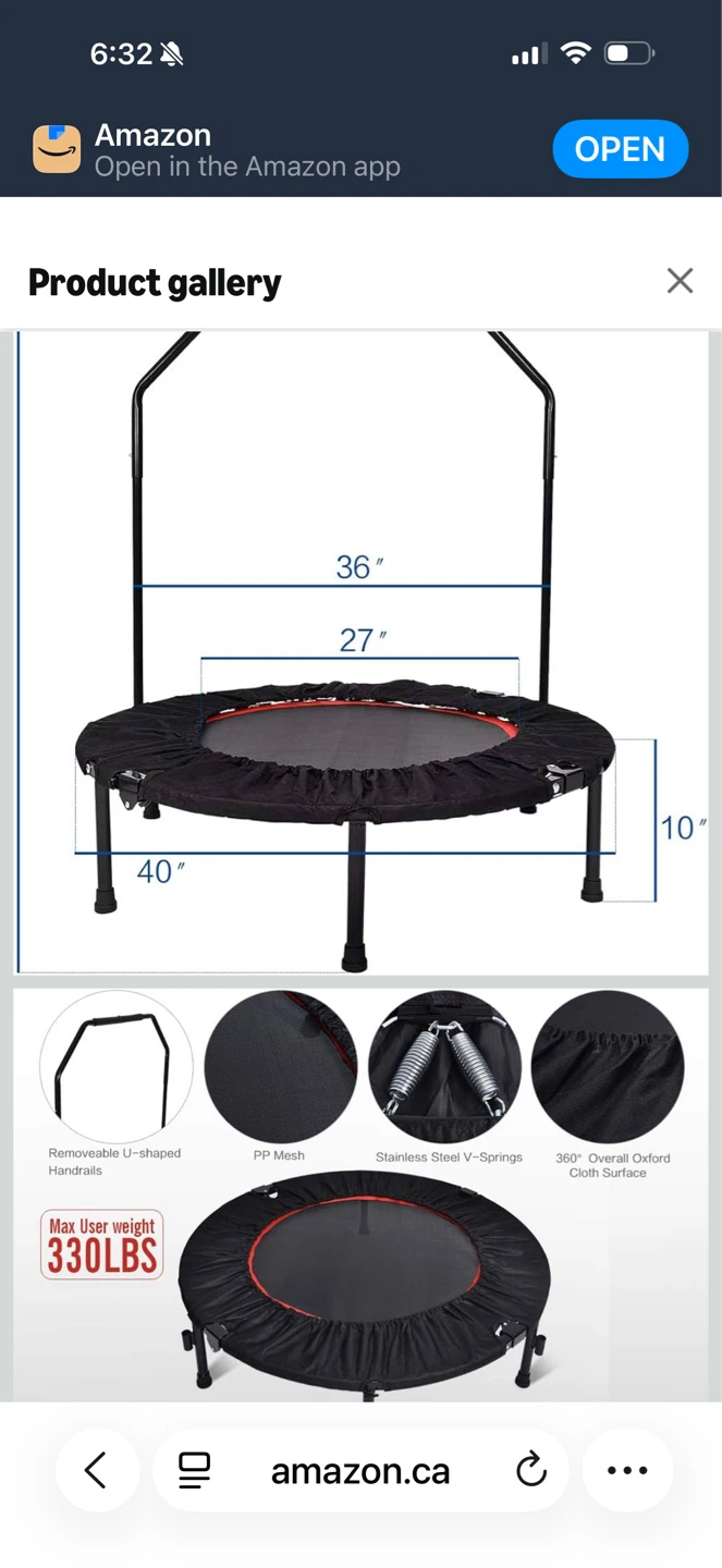 YU YUSING 40" Mini Trampoline with Handrail