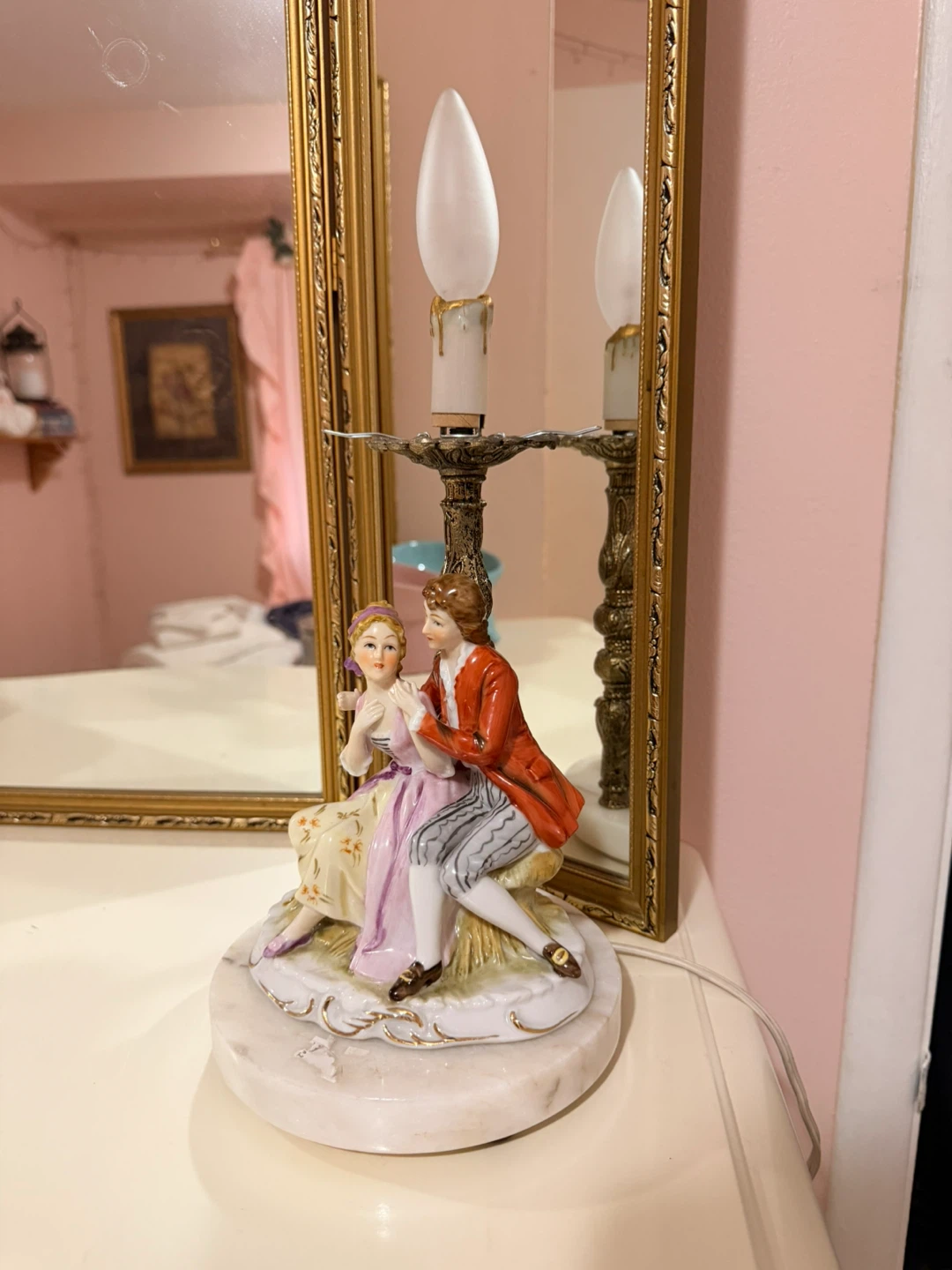 Antique Porcelain Figurine Lamp with Couple