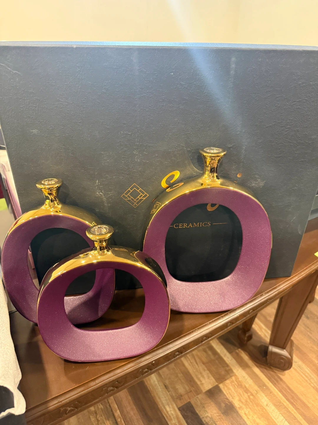 3 pieces of Ceramic Vase - Purple and Gold - photo 2