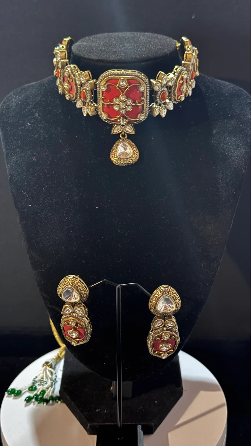 Red Choker Necklace set inspired by sabyasachi