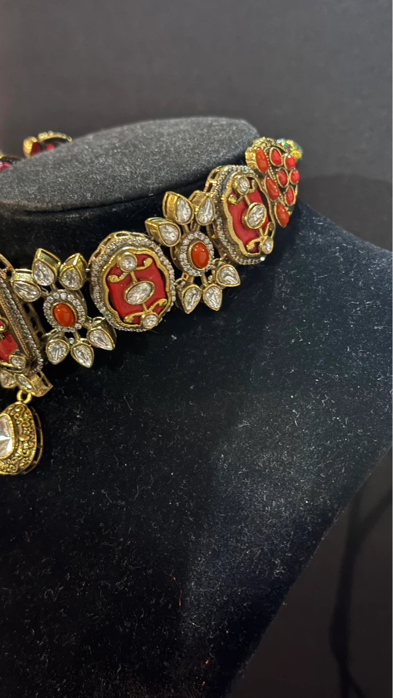 Red Choker Necklace set inspired by sabyasachi - photo 3