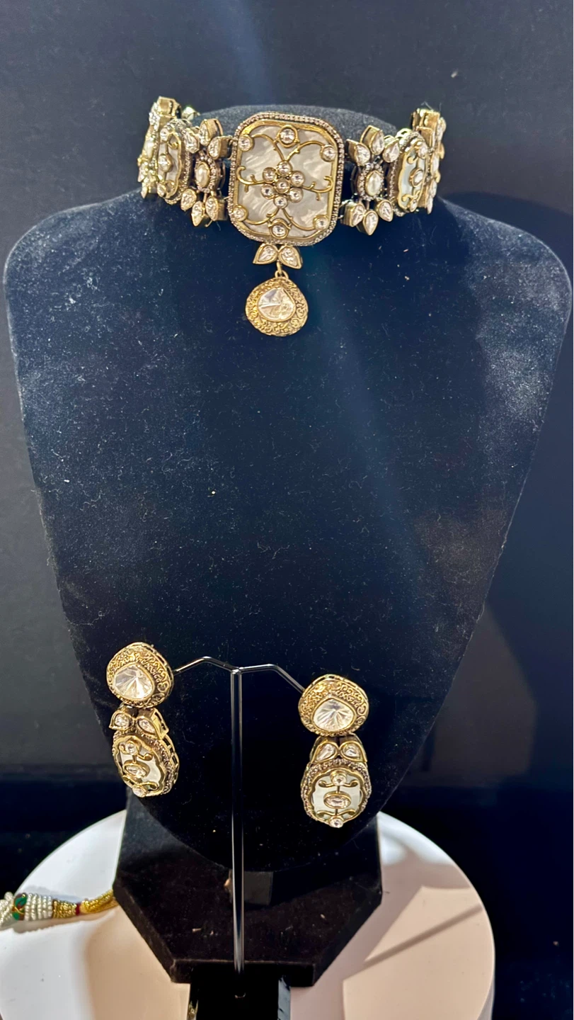 White Choker Necklace set inspired by sabyasachi