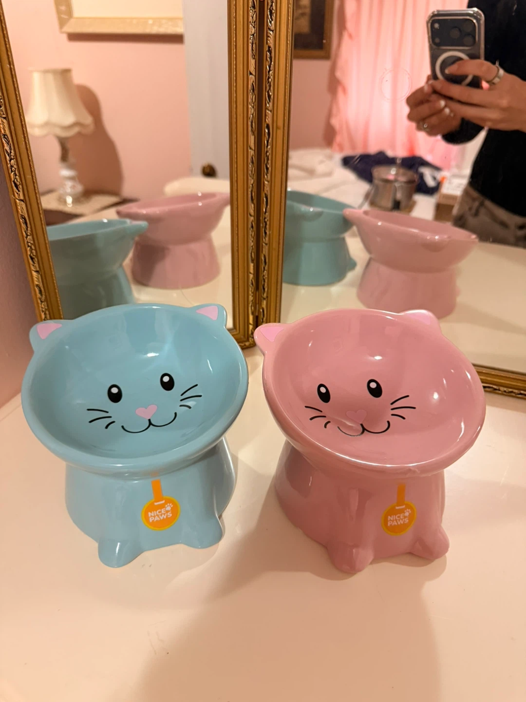 NICE PAWS 2 Ceramic Cat Bowls set