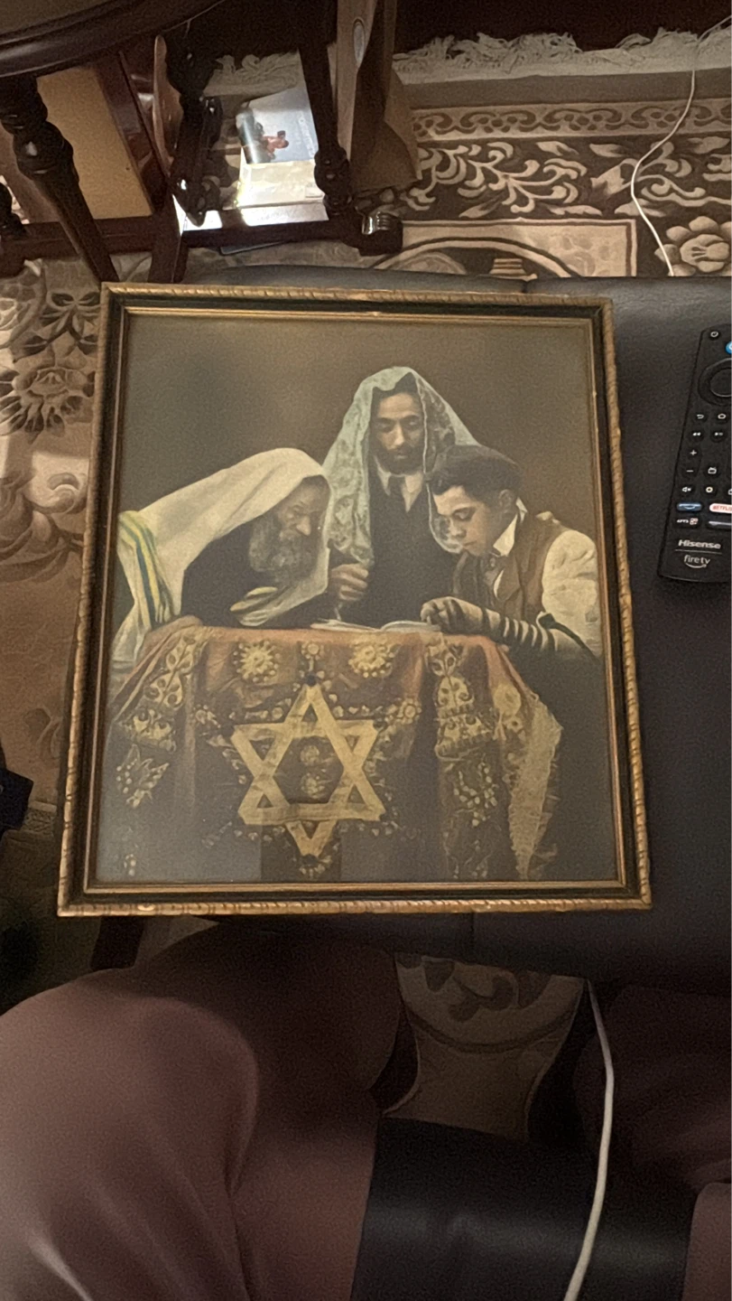 Framed Hand-Painted Artwork - Three Men Studying