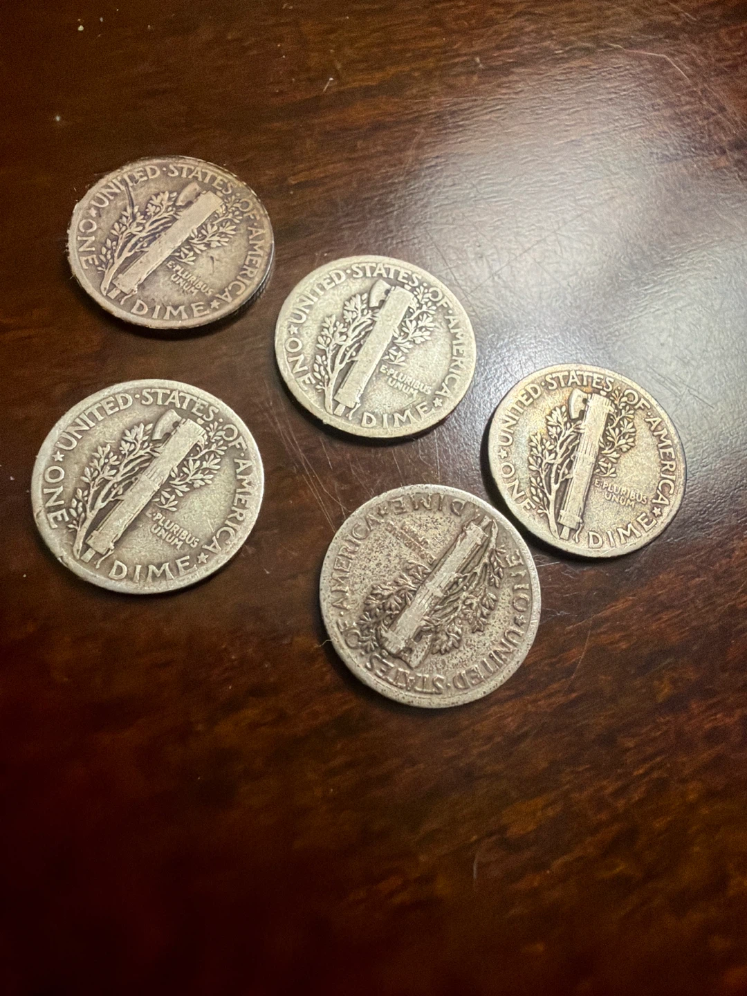 5 Mercury Dimes - 1937, 1942, 1925, 1937, 1939 - photo 2