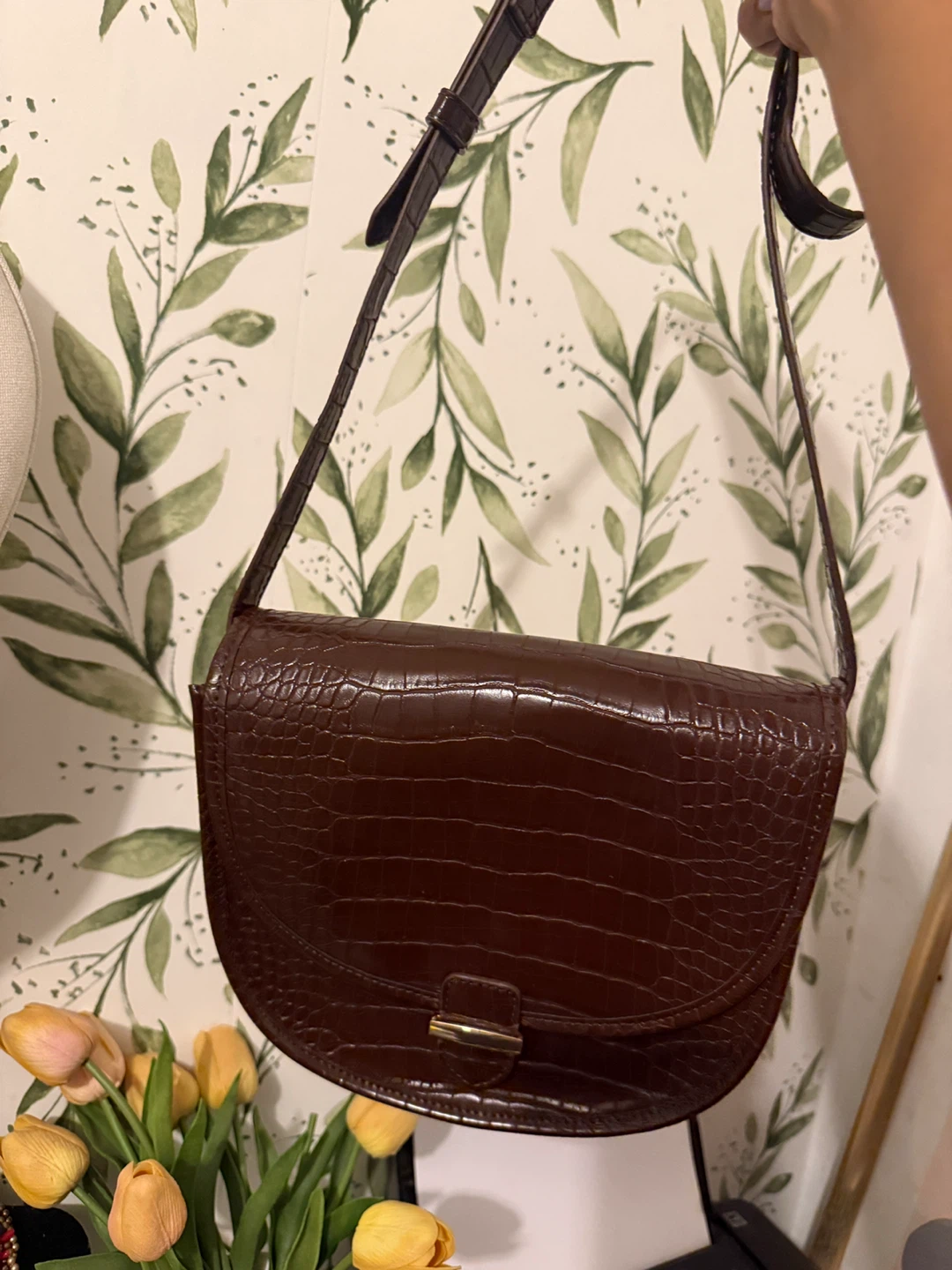 J. Crew Brown Croc Embossed Shoulder Bag