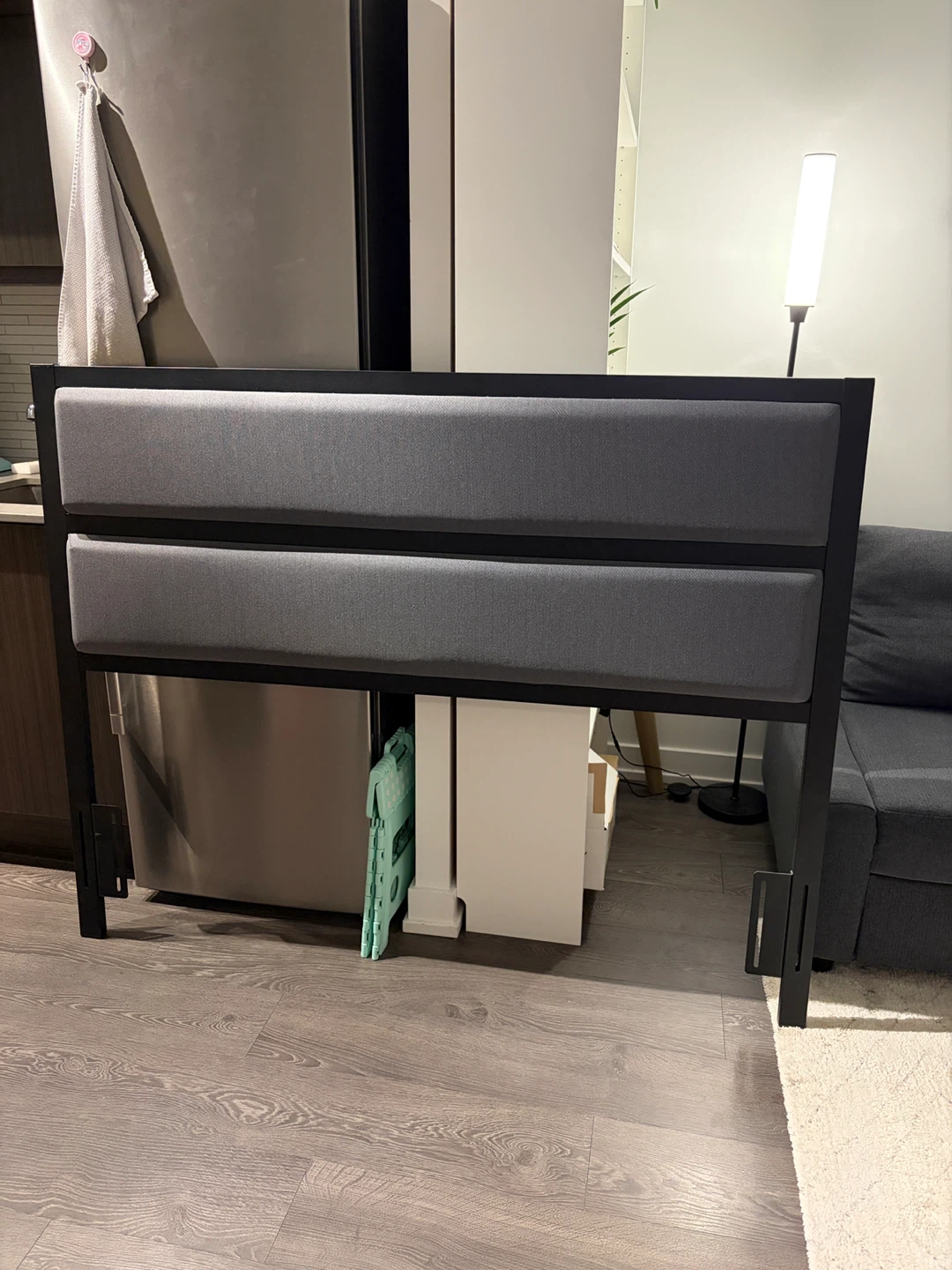 Grey Upholstered Metal Headboard