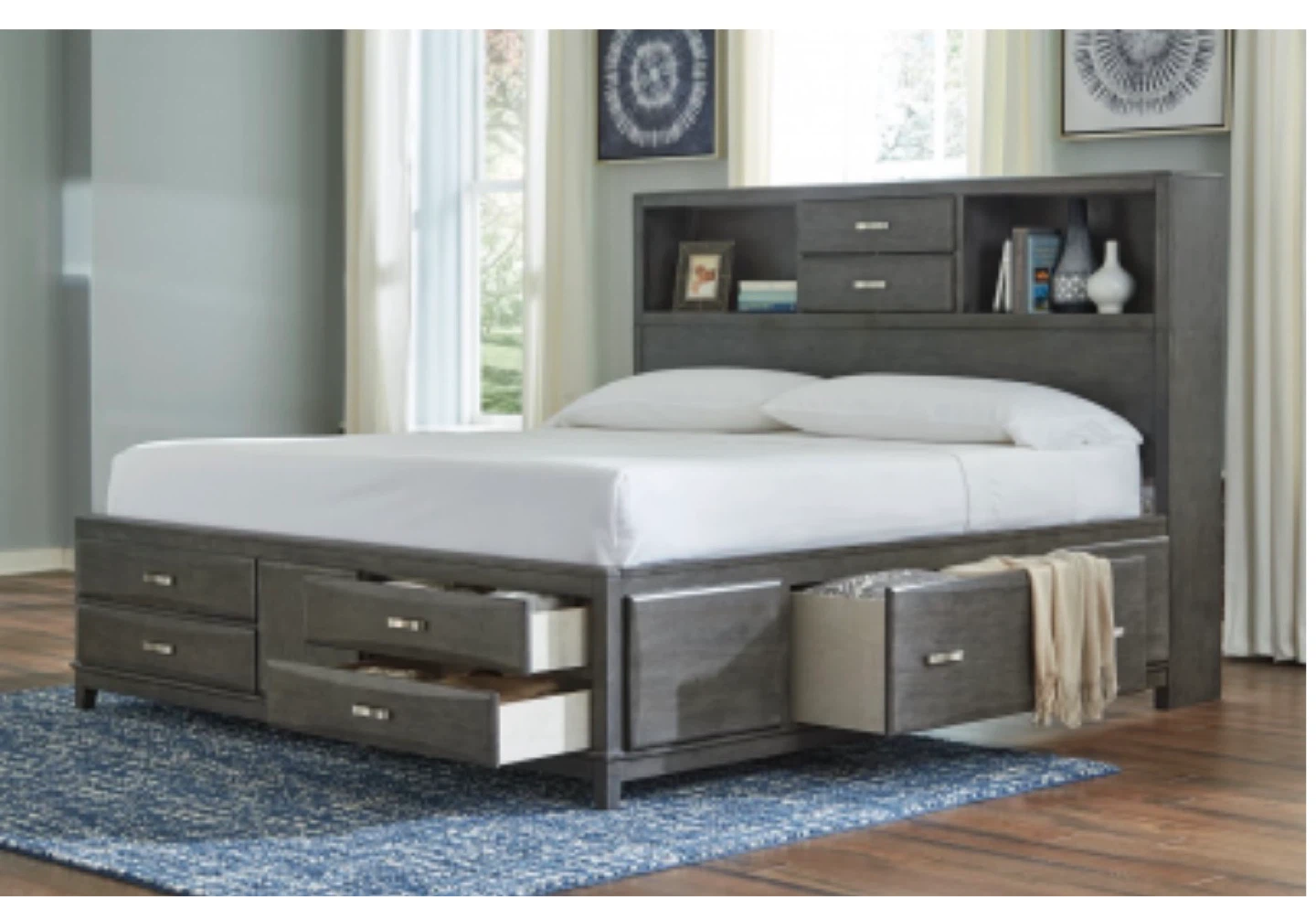 Ashley Grey Queen Storage Bed Frame with Headboard