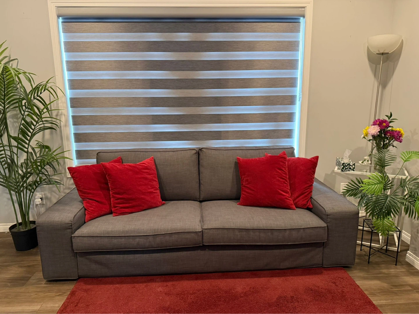 Grey Sofa with Red Pillows - photo 2