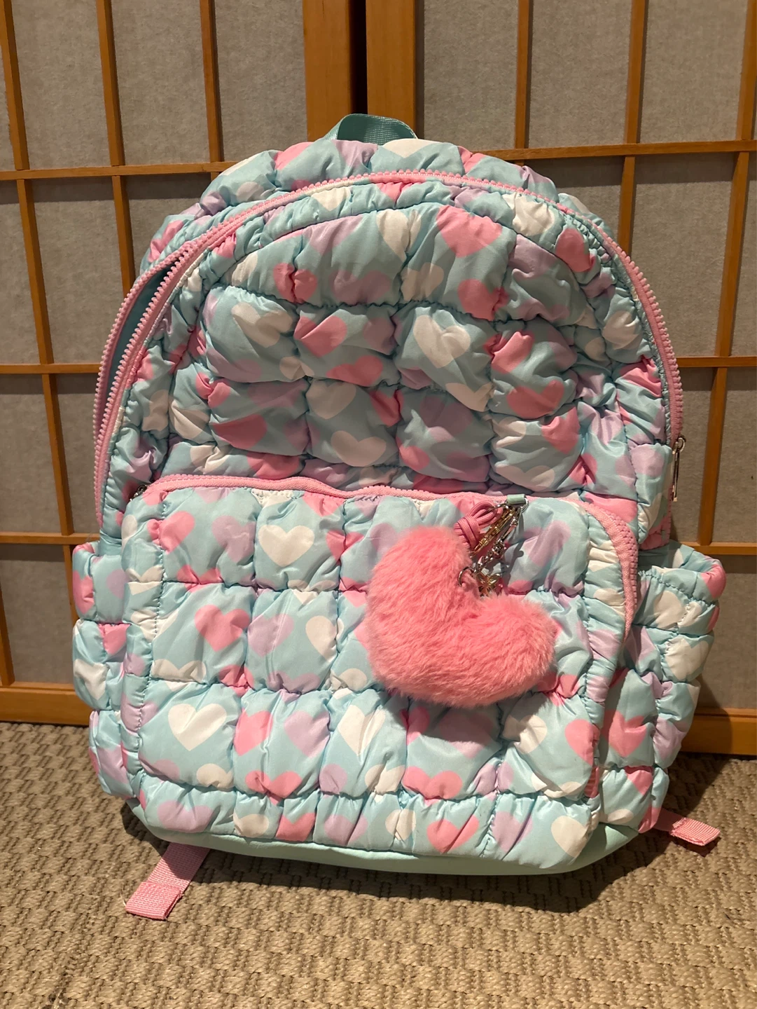 Puffy Heart Print Backpack