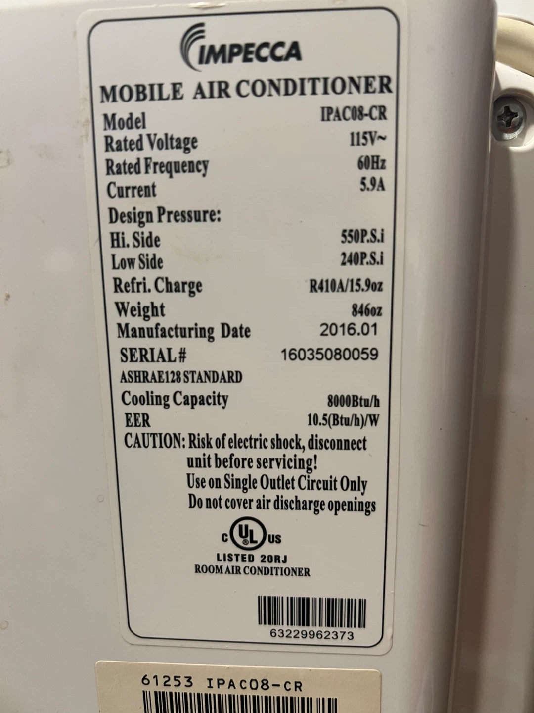 Impecca Mobile Air Conditioner IPAC08-CR