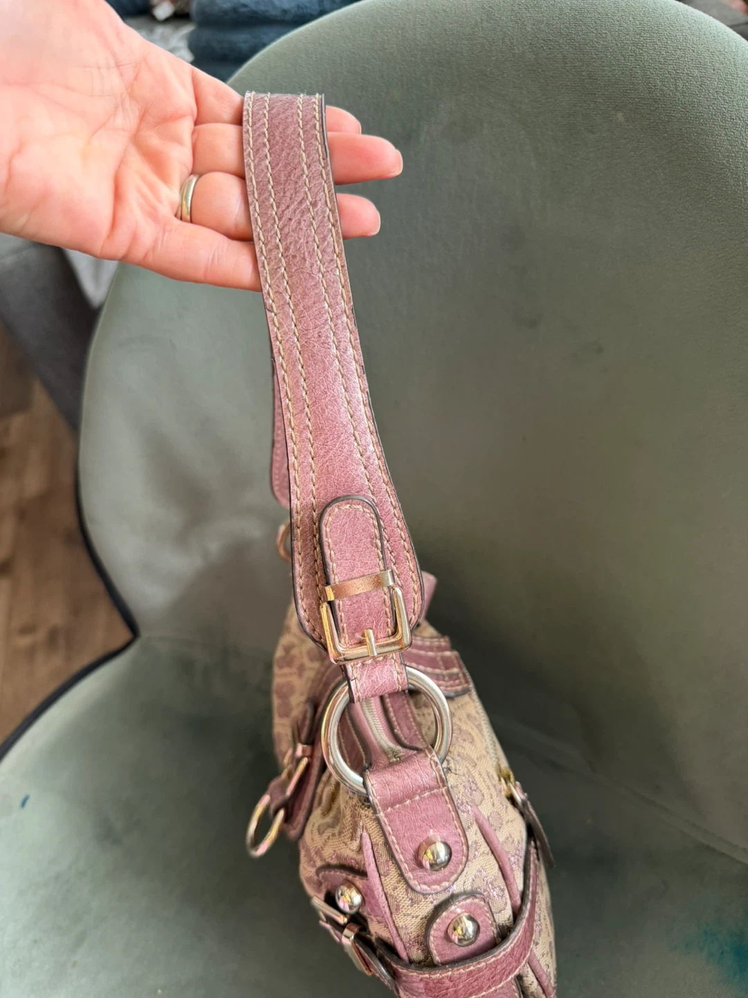 Vintage Y2K Guess Monogram Baguette Shoulder Bag Mauve Pink - photo 3