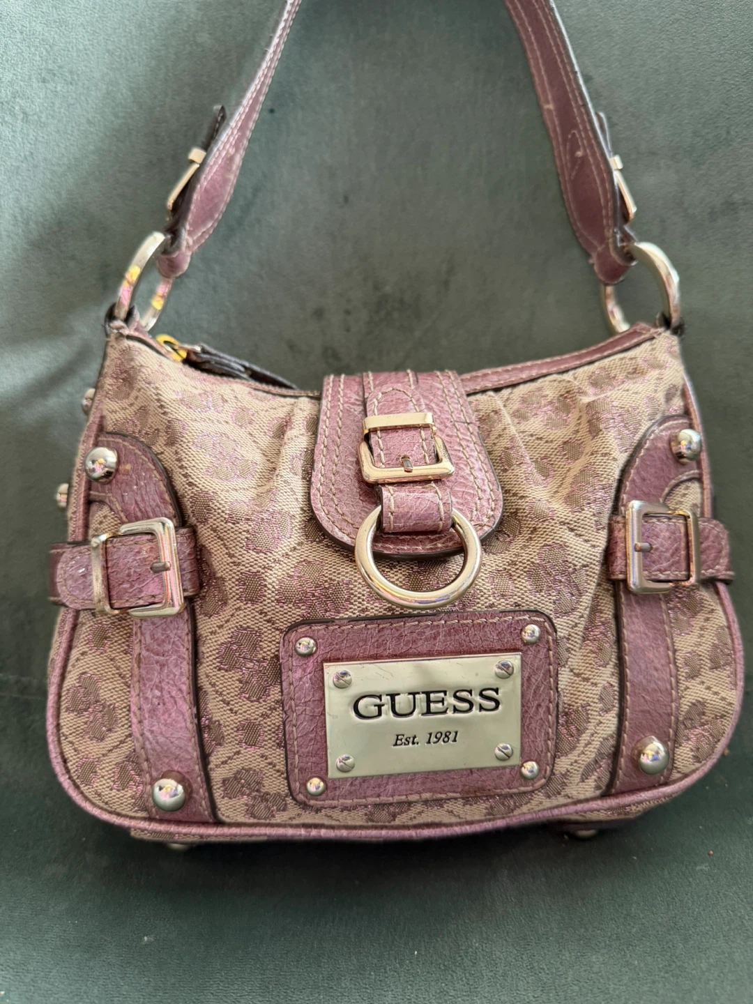 Vintage Y2K Guess Monogram Baguette Shoulder Bag Mauve Pink - photo 2