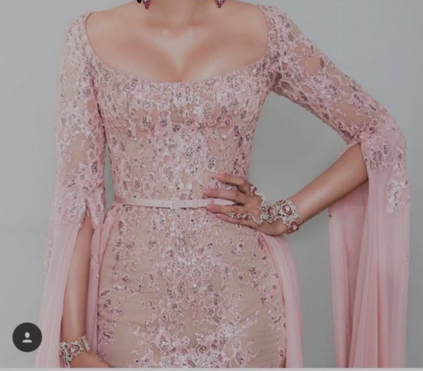 Reception Pink Lace Gown with Bell Sleeves