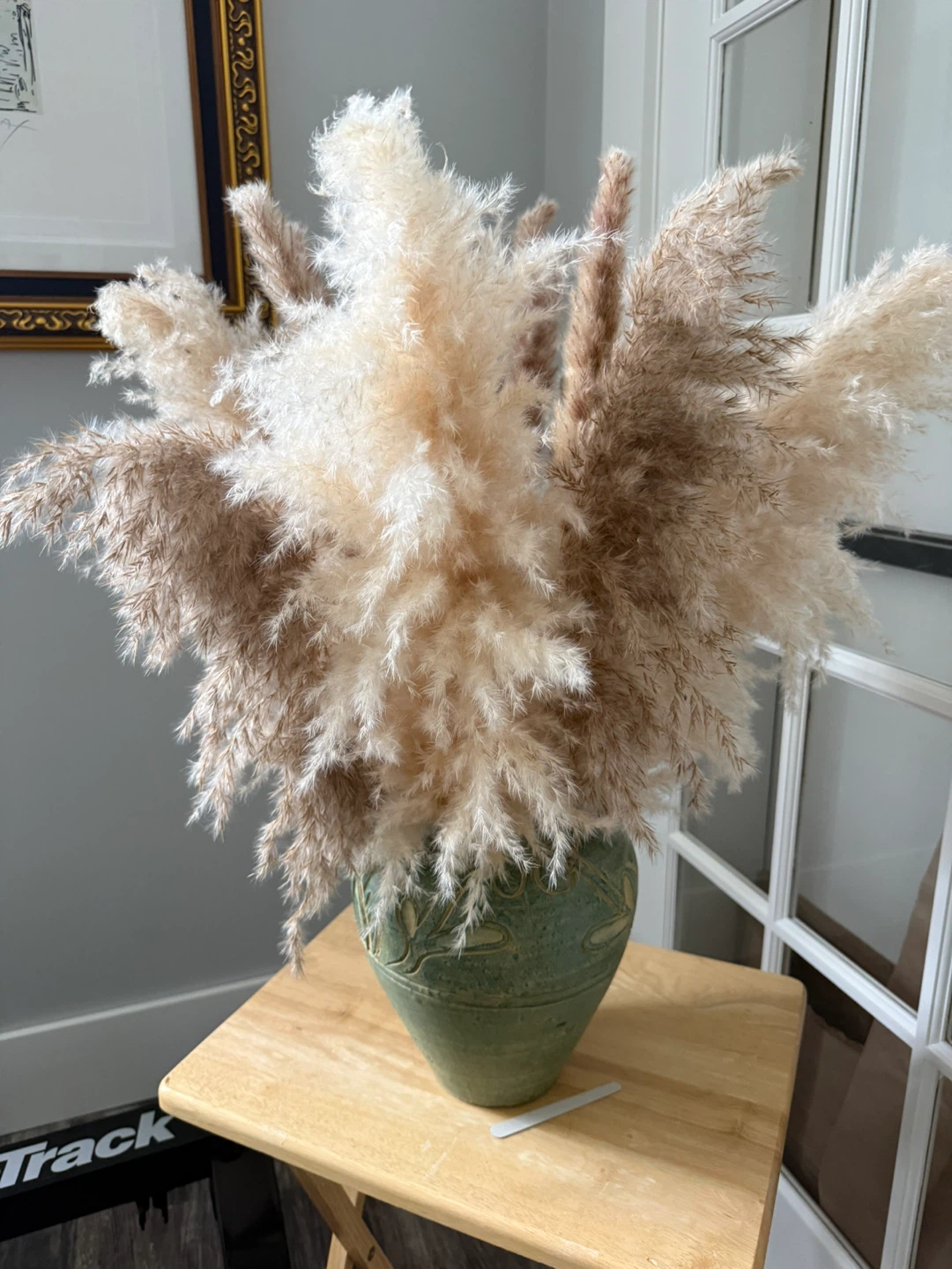 Substantial Ceramic Embossed Vase with Large Pampas Grass