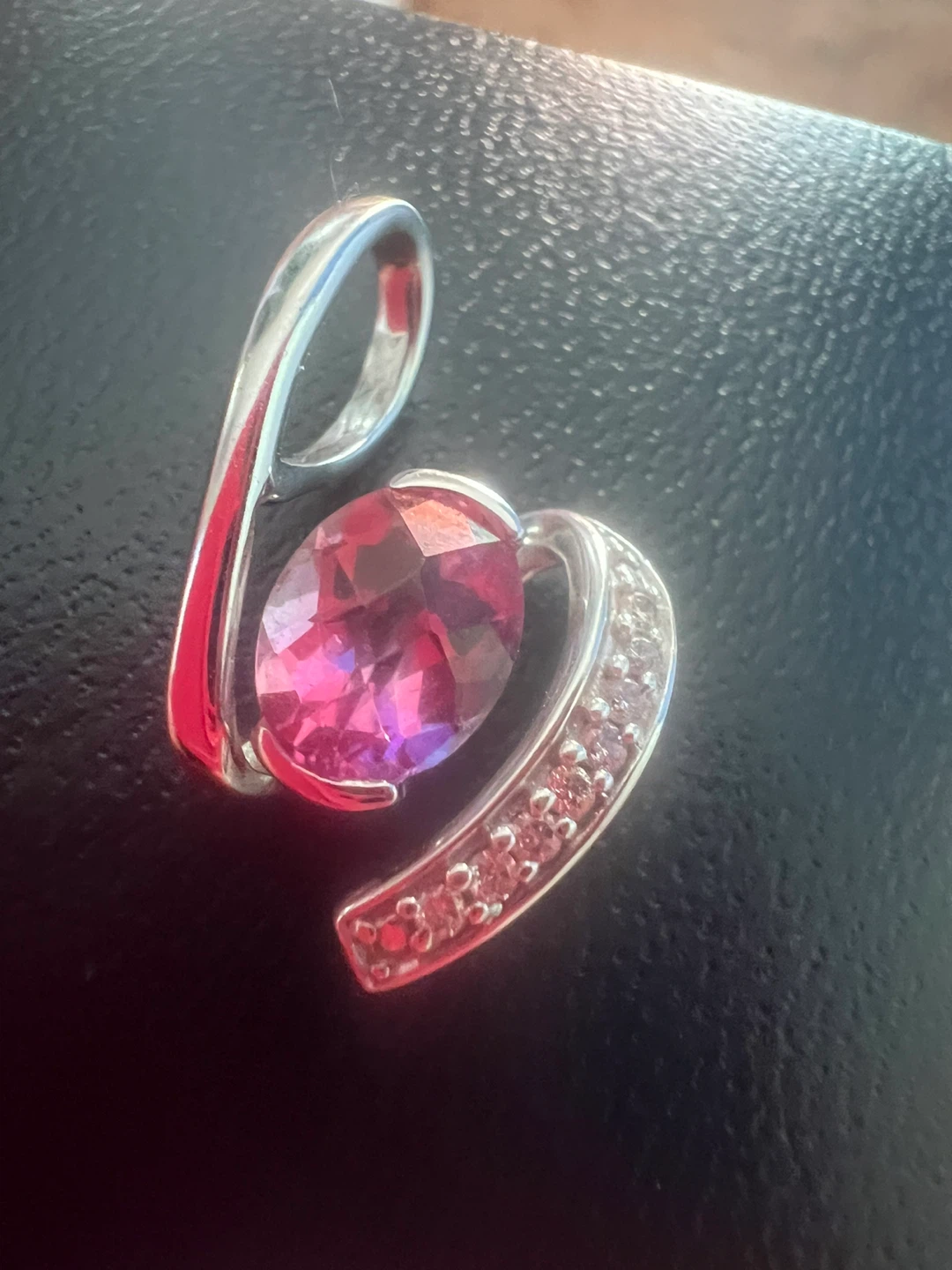 10K White Gold Pink topaz Pendant with Diamonds