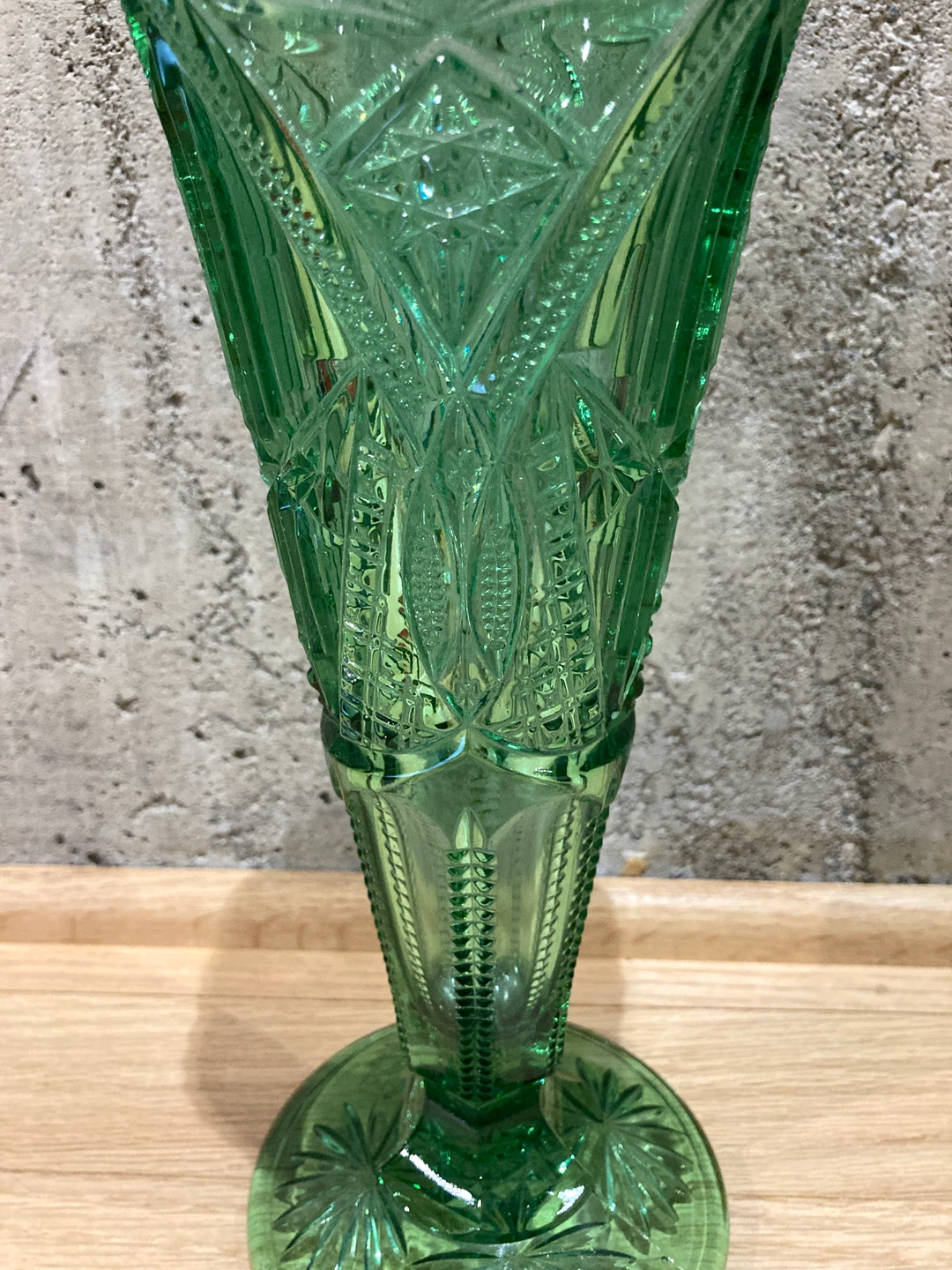 VTG Green 10" Trumpet Vase EAPG Depression Glass Art Deco - photo 5