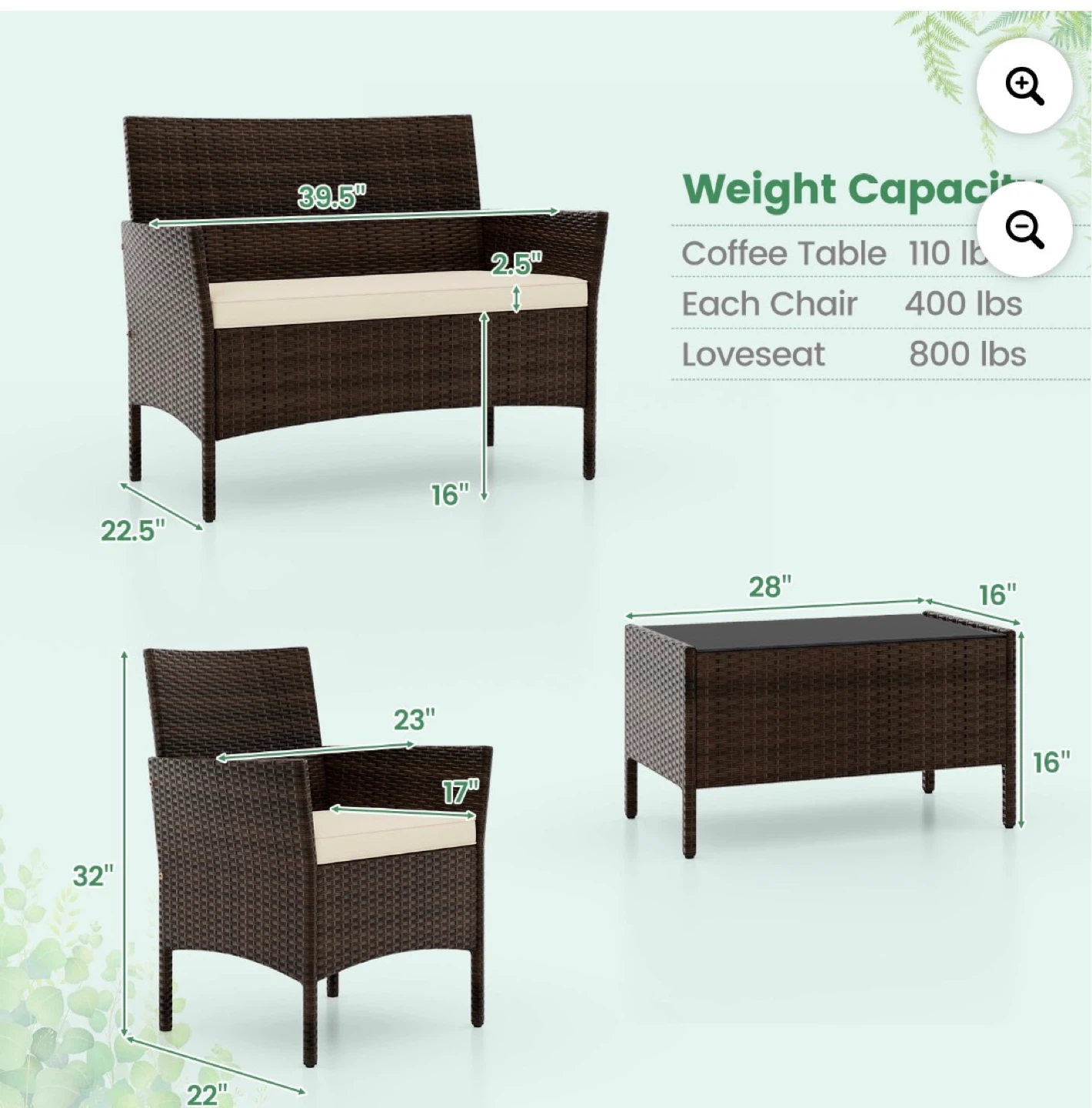 3-Piece Rattan Patio Set with Loveseat and Chairs - photo 3