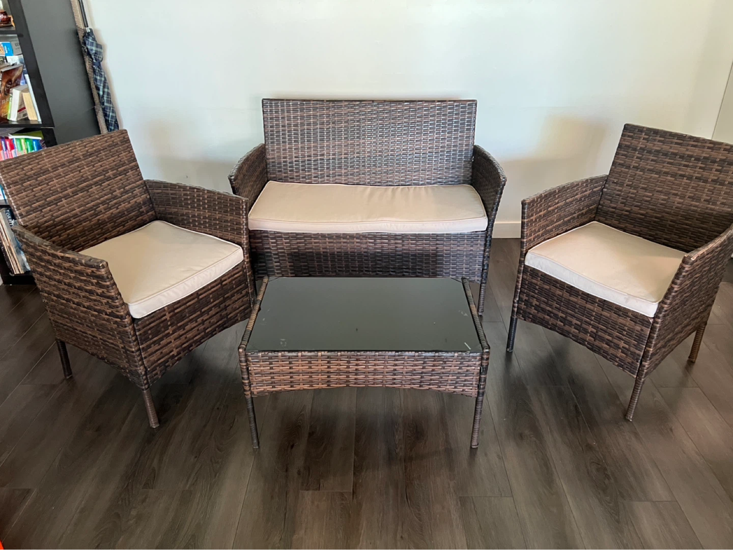 3-Piece Rattan Patio Set with Loveseat and Chairs
