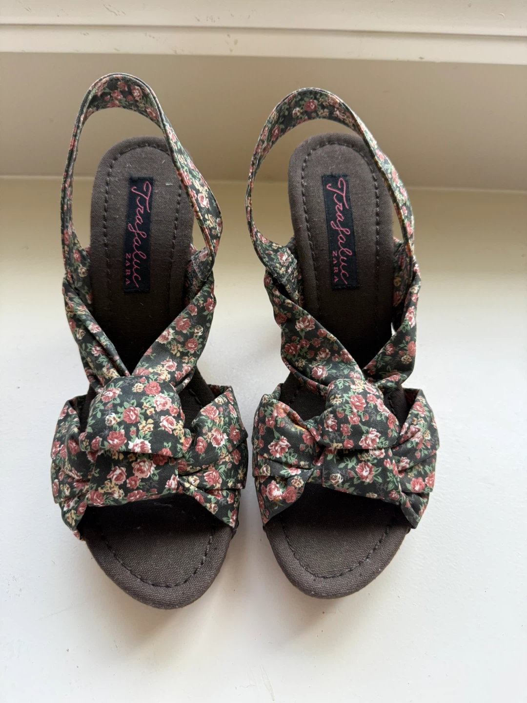 Zara Floral Slingback Wedge Sandals Size 37