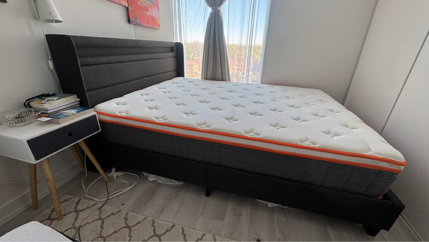 Dark Grey Queen Bed Frame with Mattress