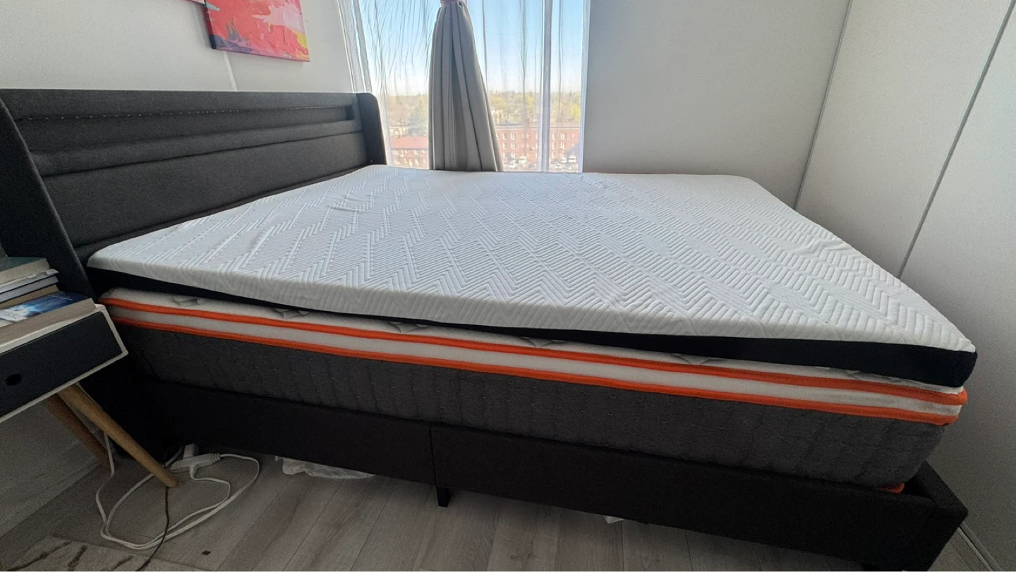 Dark Grey Queen Bed Frame with Mattress - photo 2