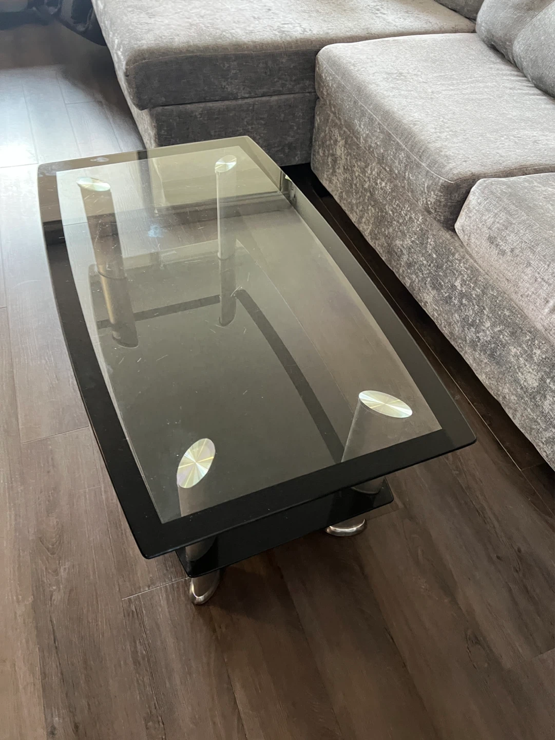 Glass Coffee Table with Black Shelf