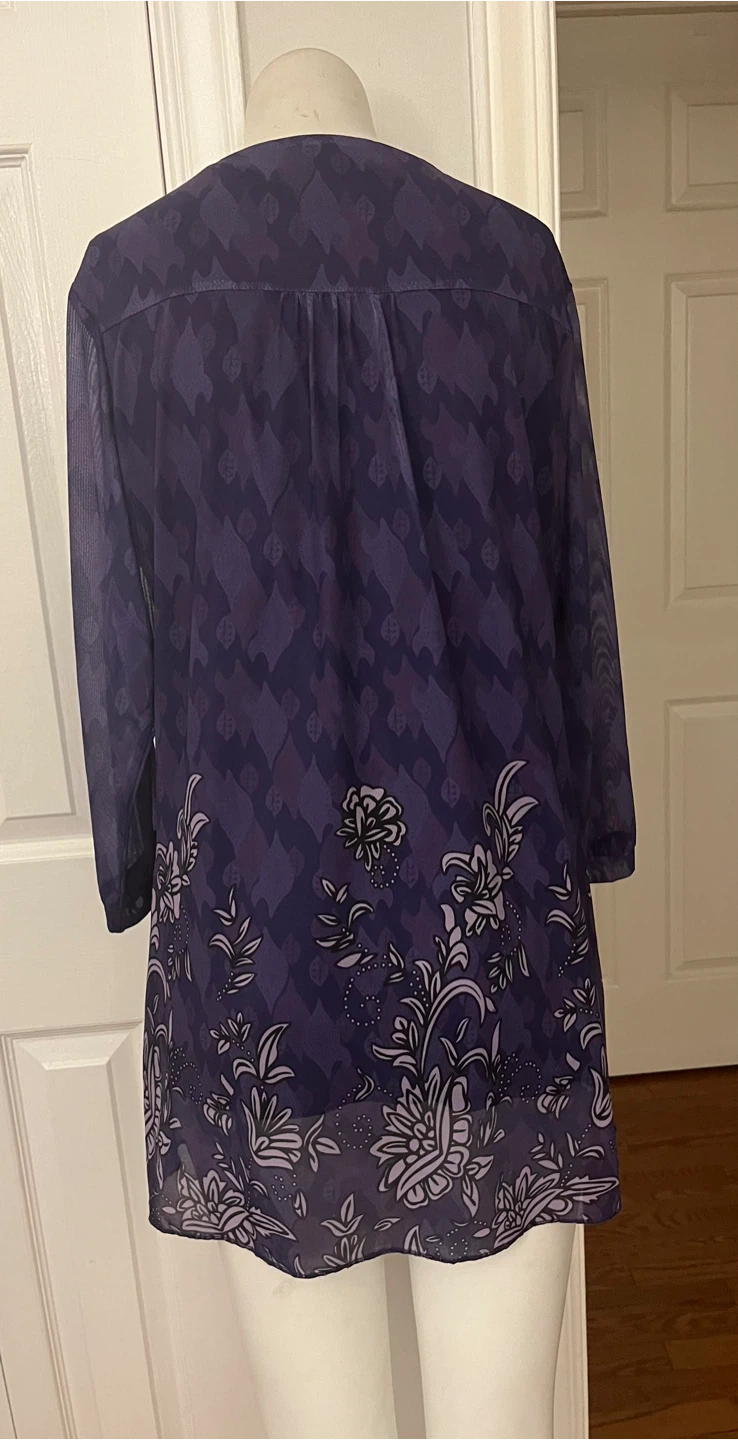 Women's Purple Floral Print Tunic Top size L - photo 5