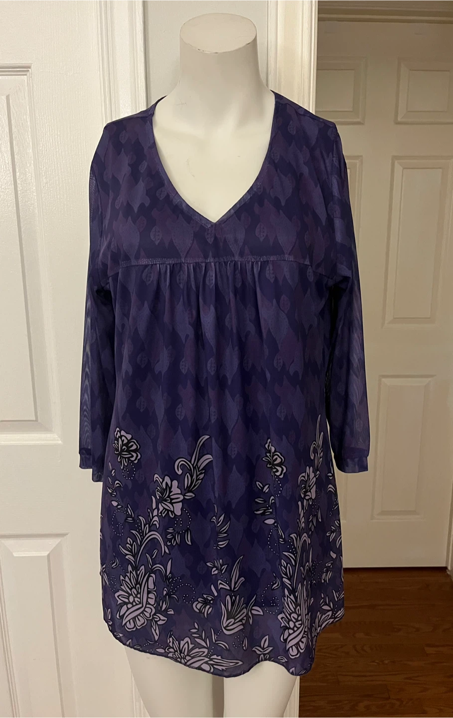 Women's Purple Floral Print Tunic Top size L - photo 3