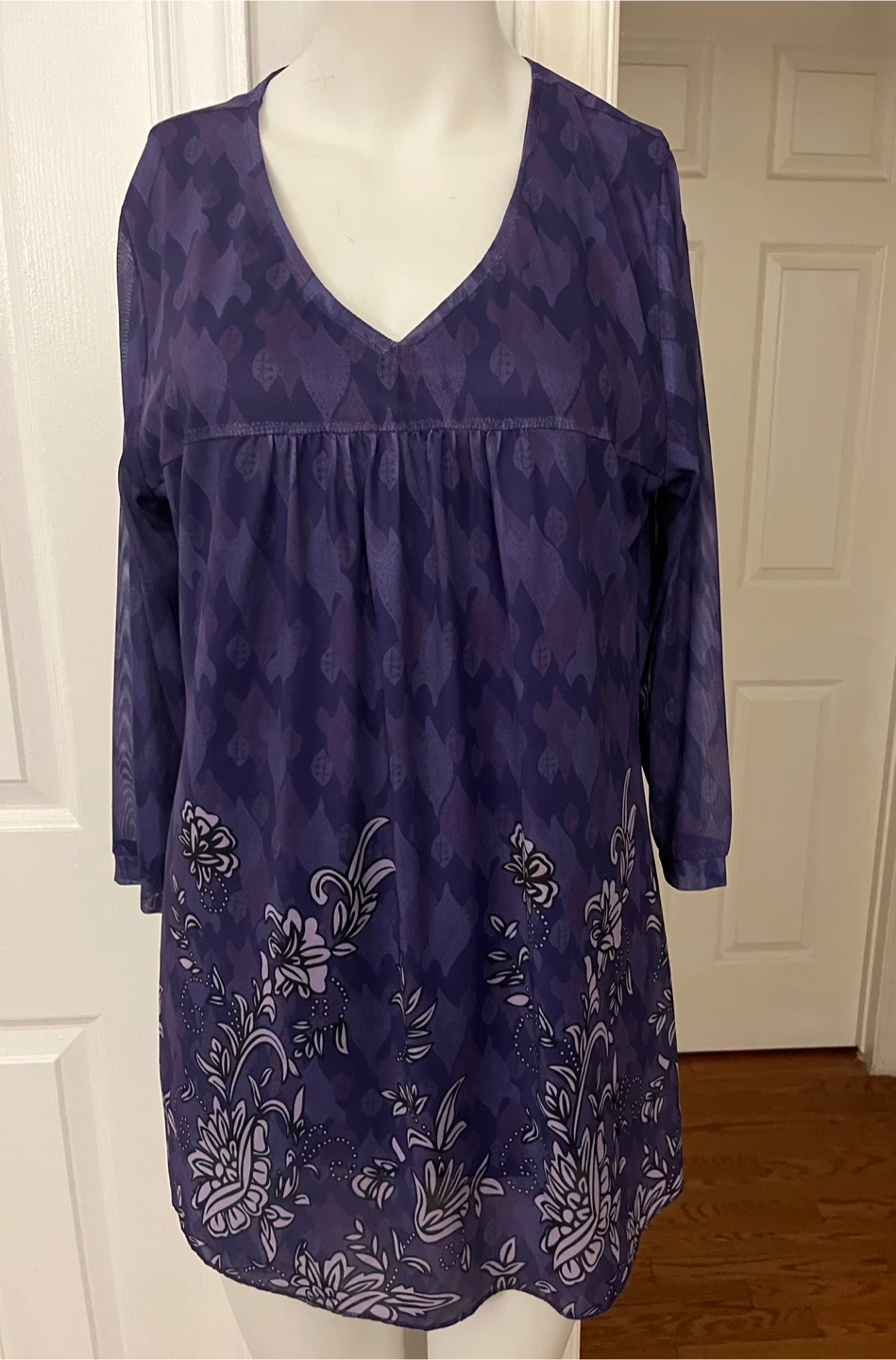 Women's Purple Floral Print Tunic Top size L - photo 2