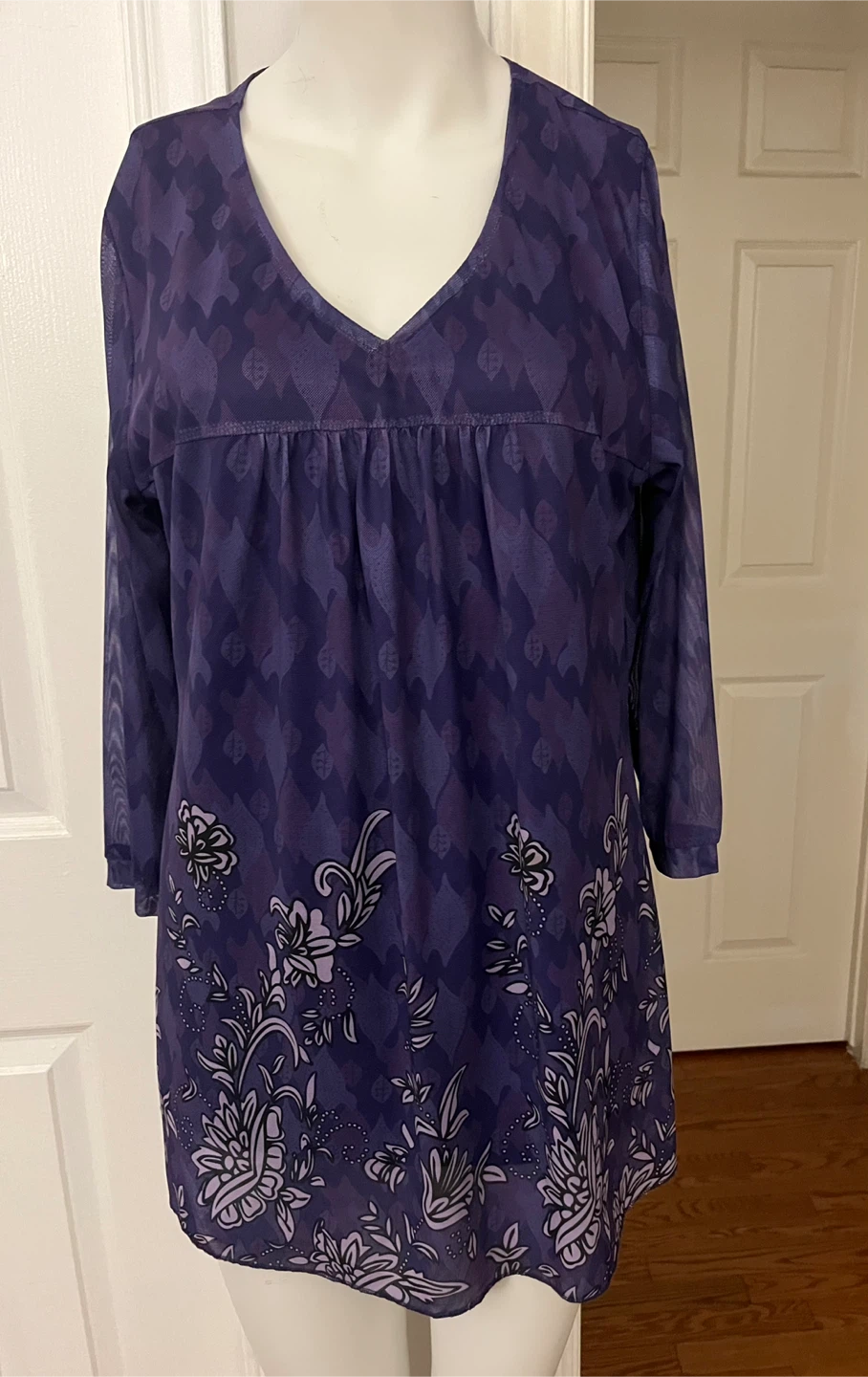 Women's Purple Floral Print Tunic Top size L
