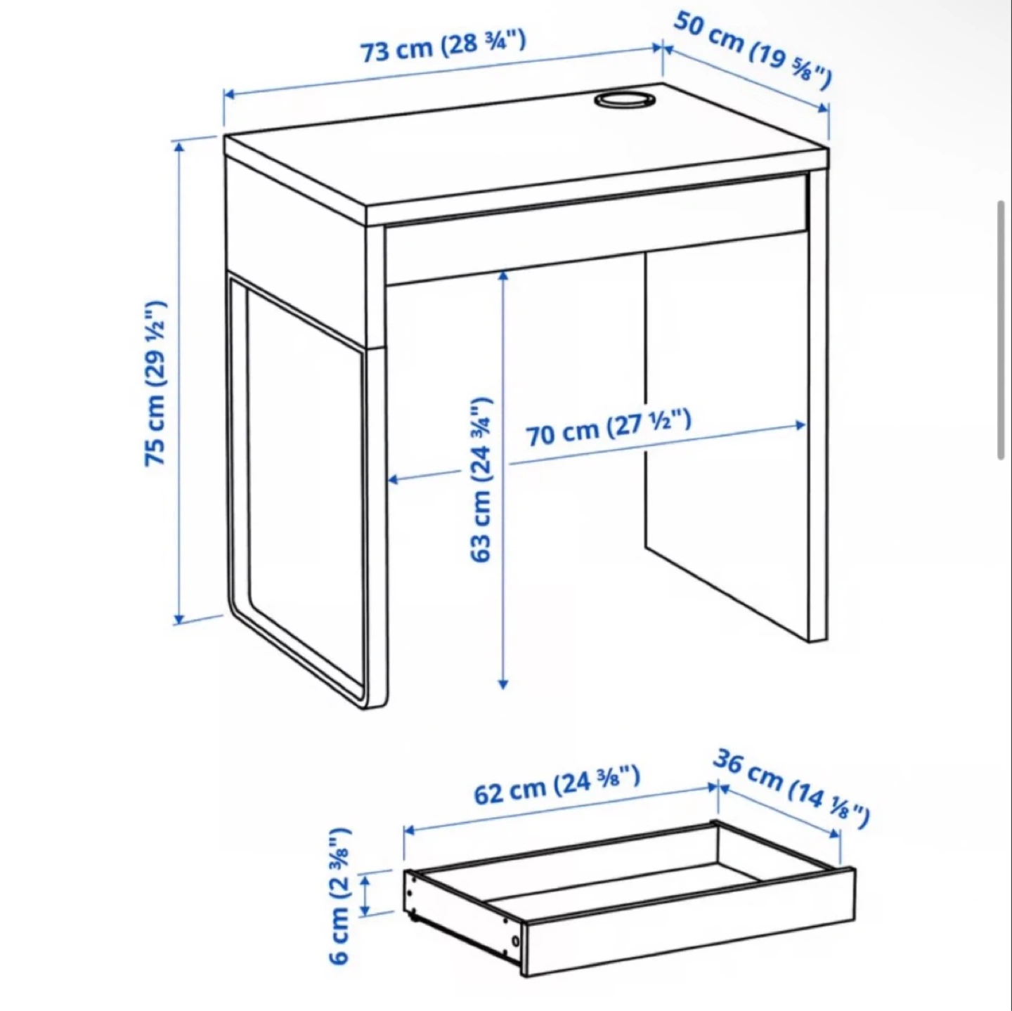 White IKEA MICKE Desk with Drawer - photo 5