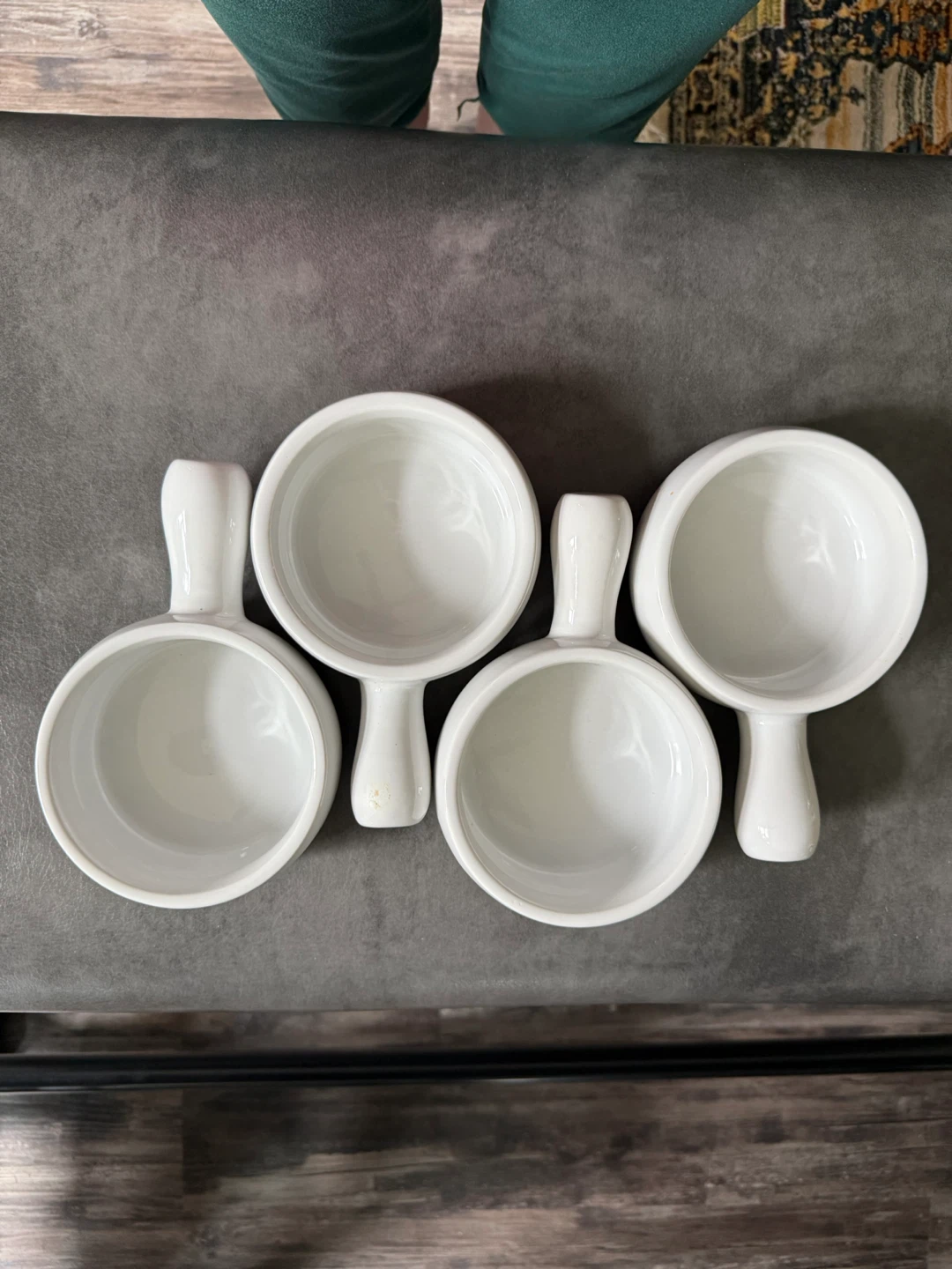 Set of 4 Large White Ceramic Ramekins with Handles